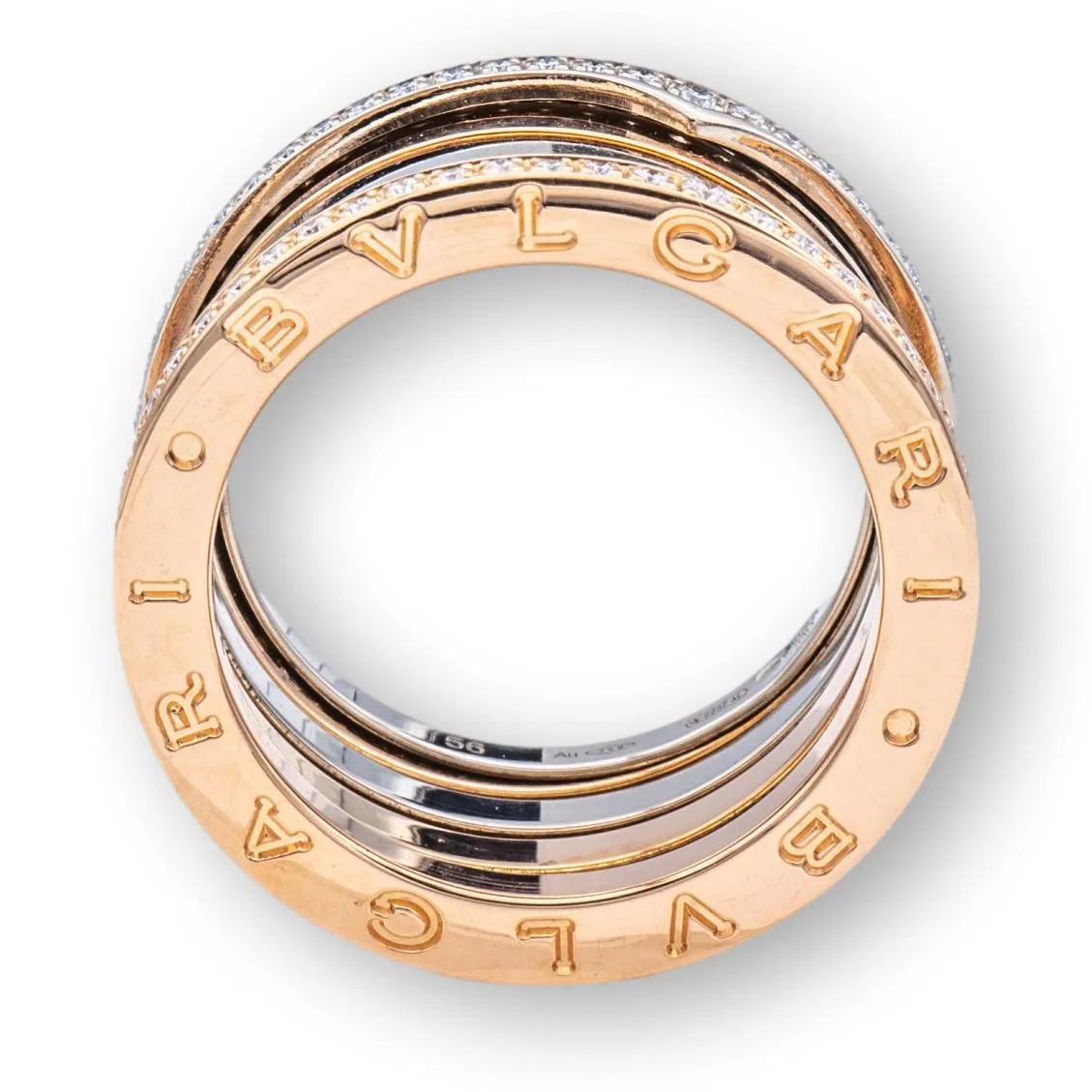 BULGARI 18 Karat Two Tone Diamond Labyrinth B-Zero Band Ring Size 7.5