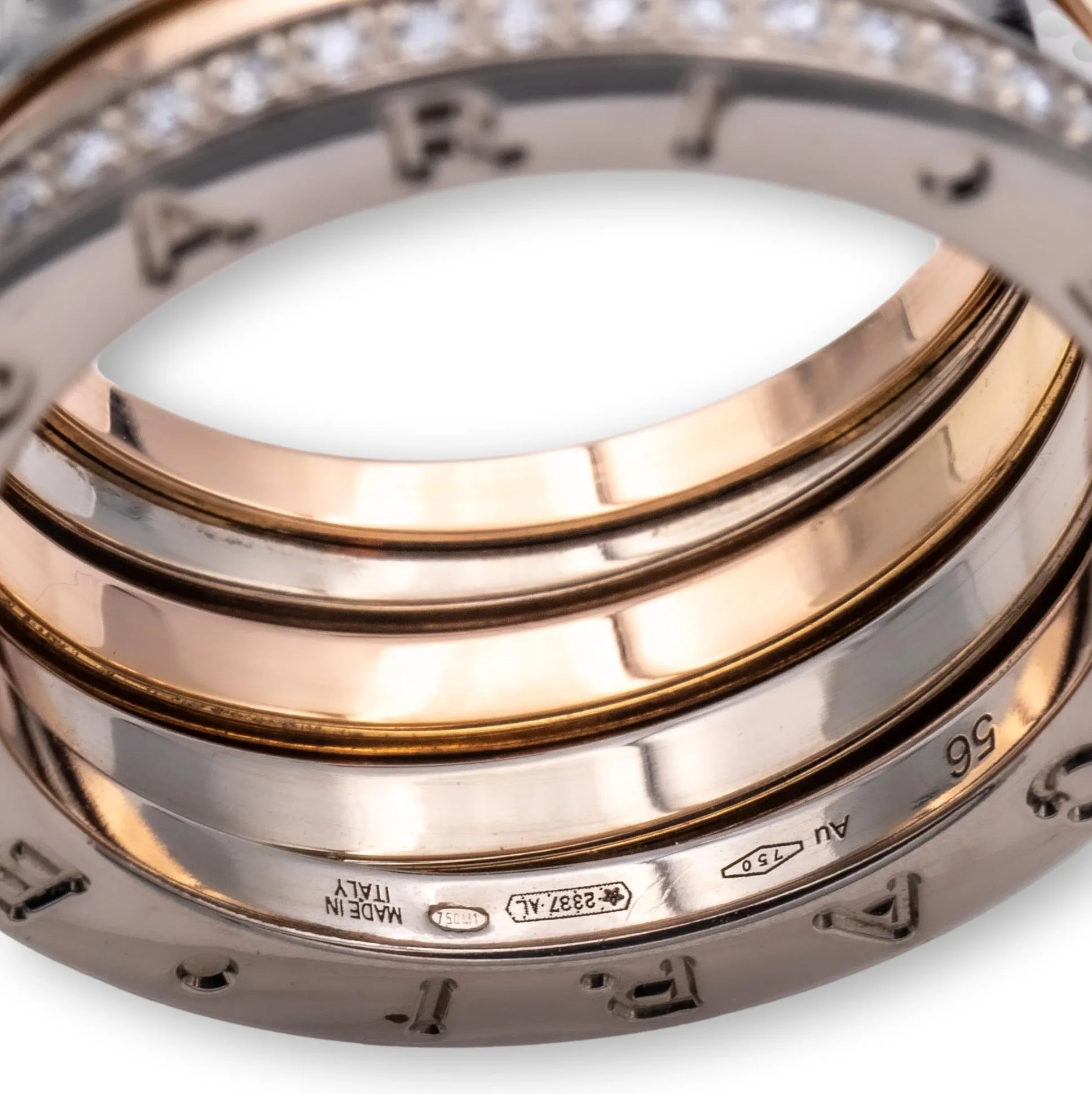 BULGARI 18 Karat Two Tone Diamond Labyrinth B-Zero Band Ring Size 7.5