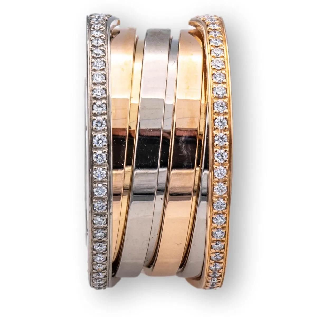 BULGARI 18 Karat Two Tone Diamond Labyrinth B-Zero Band Ring Size 7.5