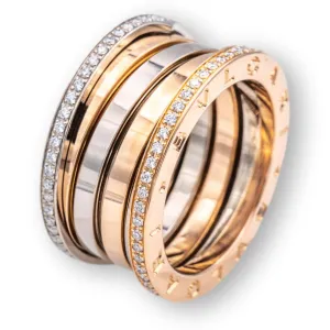 BULGARI 18 Karat Two Tone Diamond Labyrinth B-Zero Band Ring Size 7.5