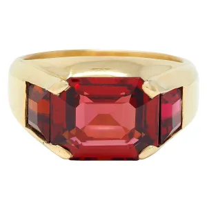 Bulgari 1970's Red Spinel 18 Karat Yellow Gold Vintage Three Stone Unisex Signet Ring