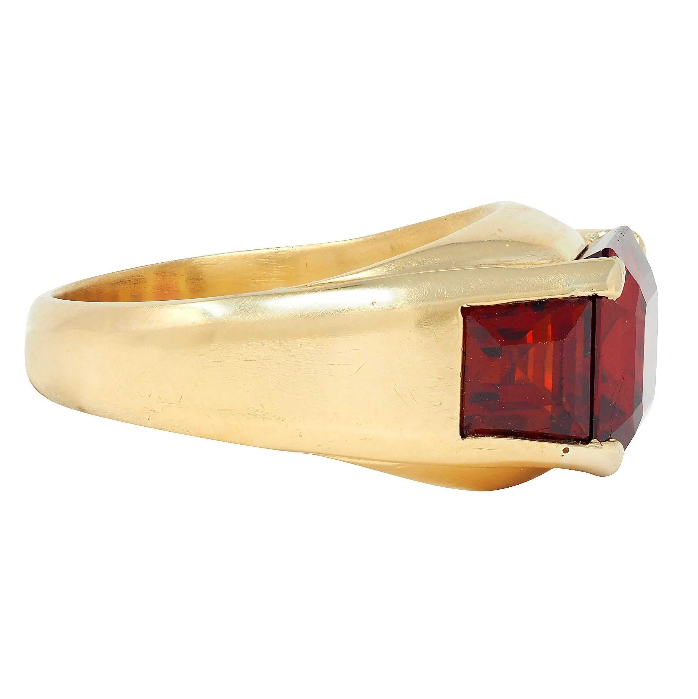 Bulgari 1970's Red Spinel 18 Karat Yellow Gold Vintage Three Stone Unisex Signet Ring