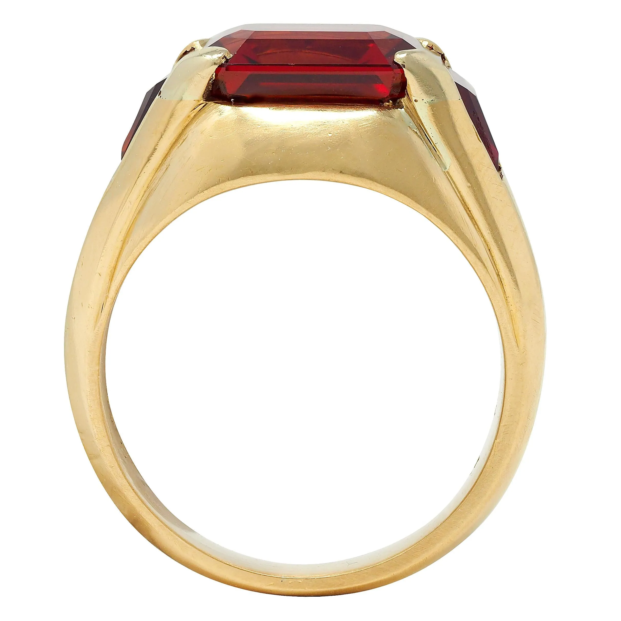 Bulgari 1970's Red Spinel 18 Karat Yellow Gold Vintage Three Stone Unisex Signet Ring