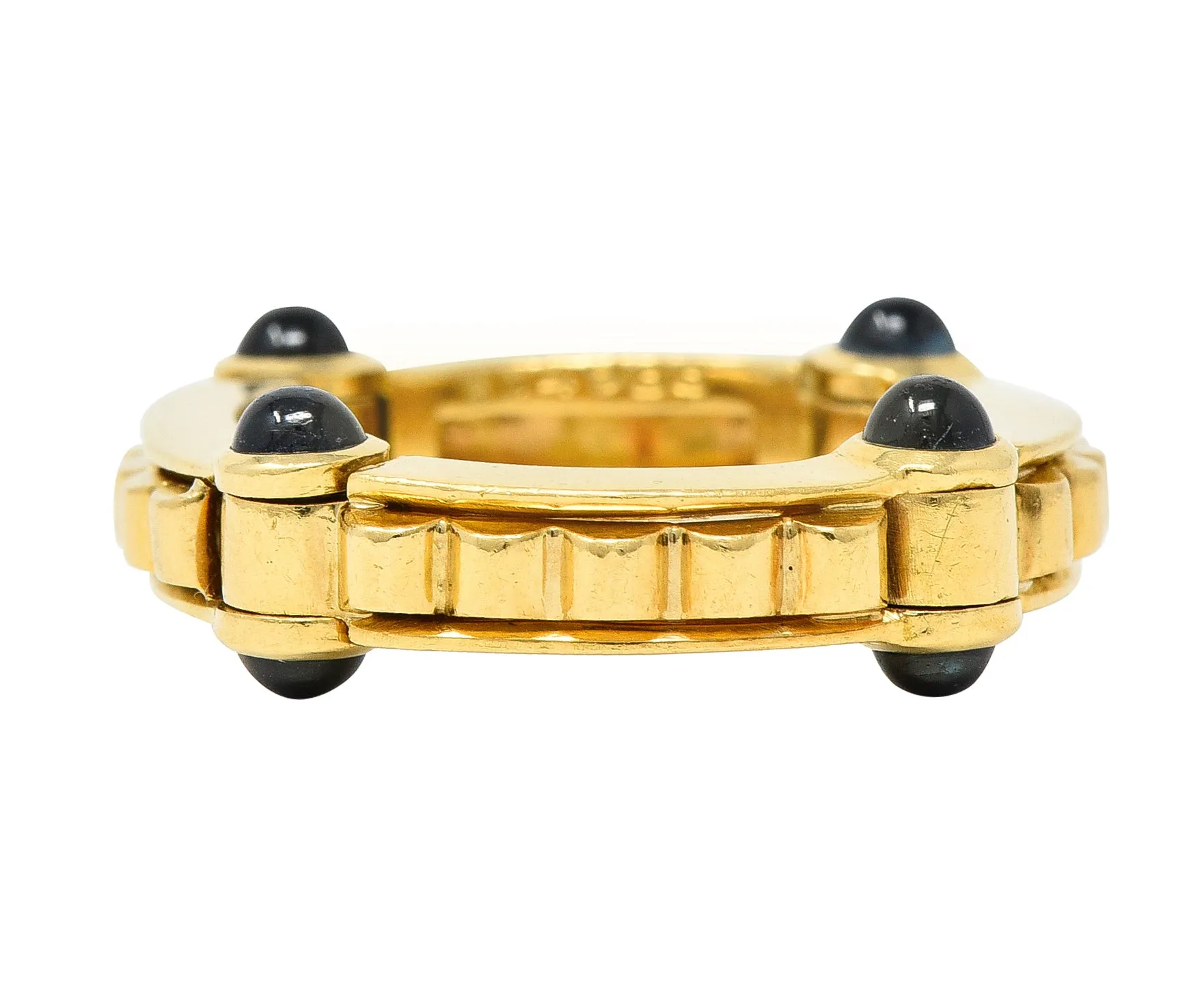 Bulgari 1990s 1.12 CTW Sapphire Cabochon 18 Karat Gold Hinged Vintage Band Ring