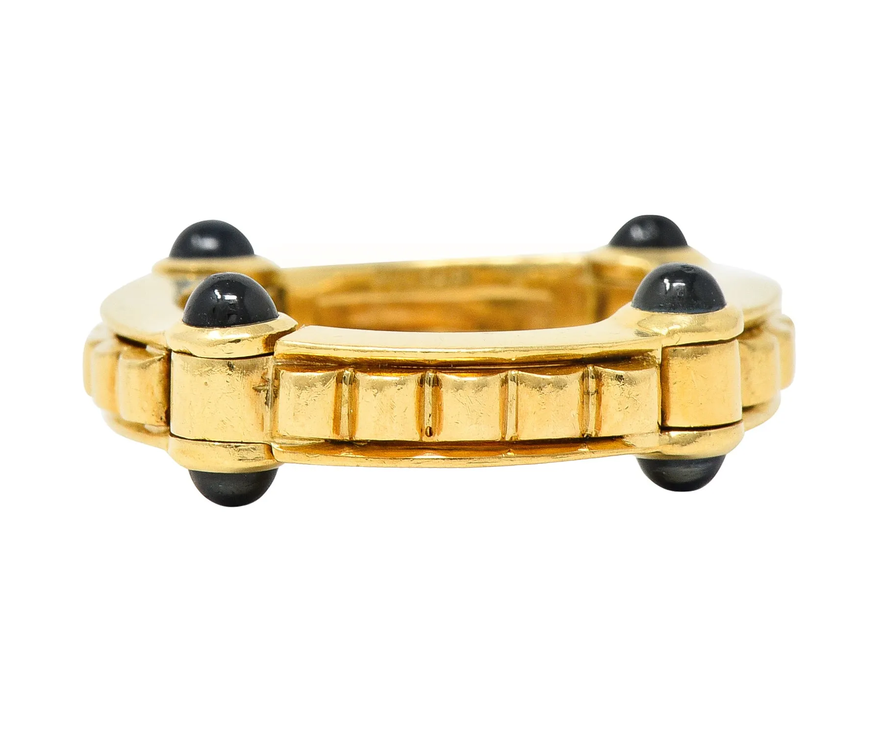 Bulgari 1990s 1.12 CTW Sapphire Cabochon 18 Karat Gold Hinged Vintage Band Ring