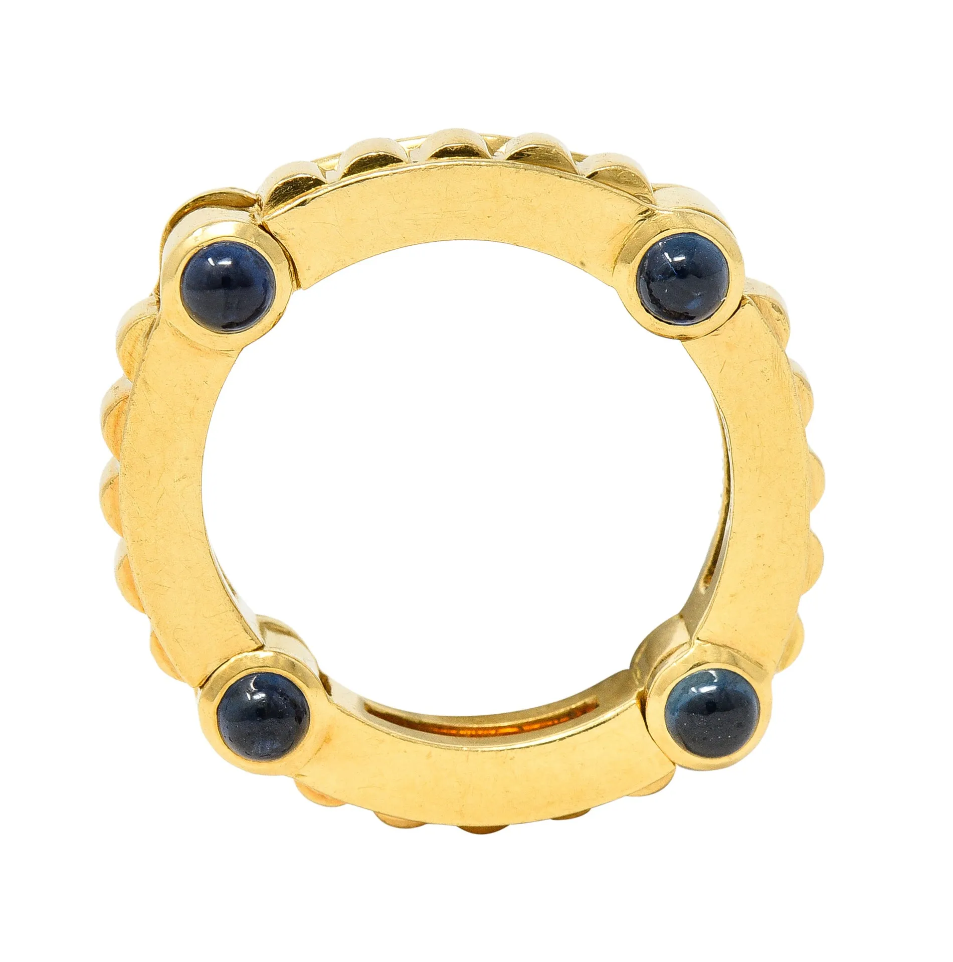 Bulgari 1990s 1.12 CTW Sapphire Cabochon 18 Karat Gold Hinged Vintage Band Ring