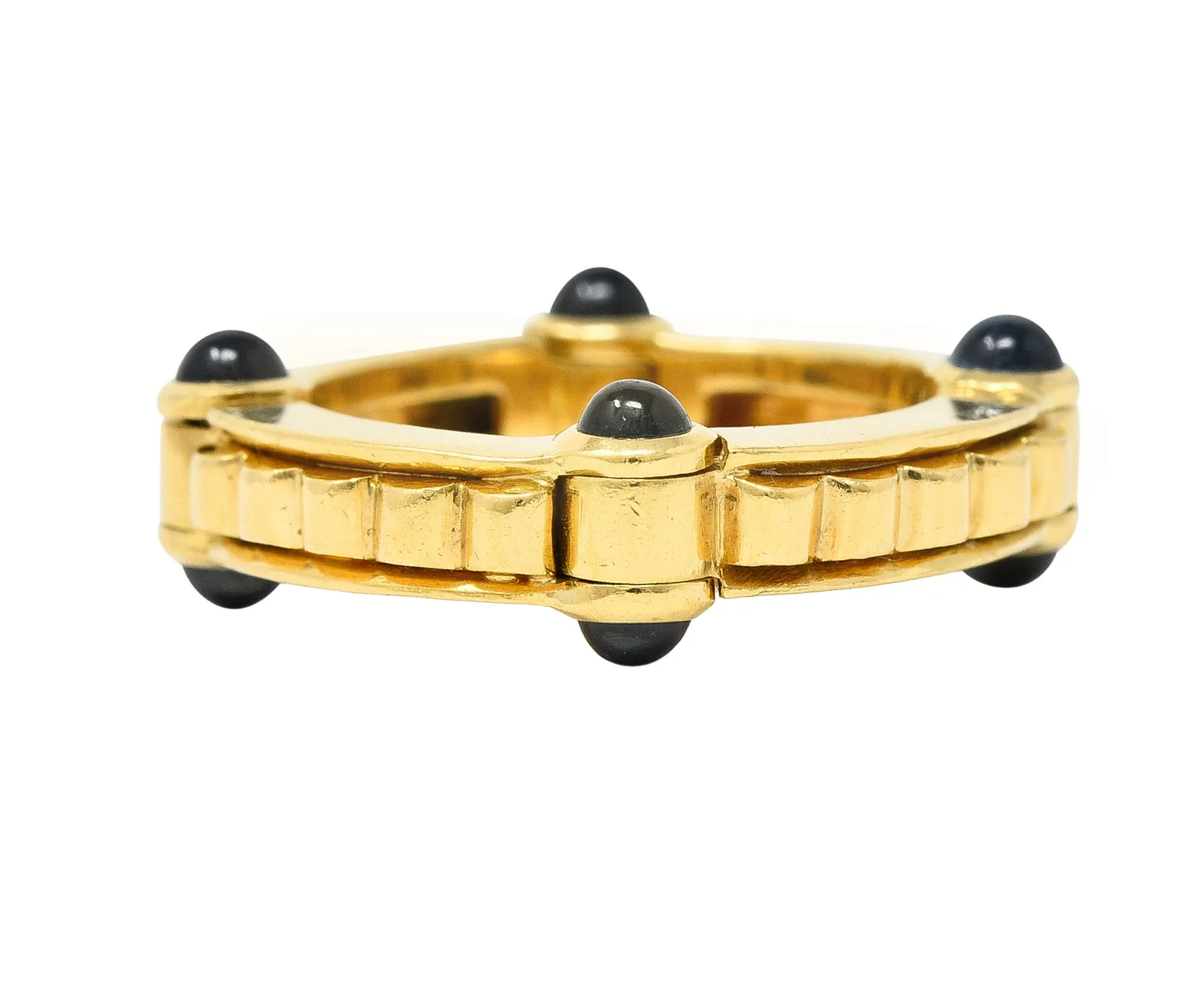 Bulgari 1990s 1.12 CTW Sapphire Cabochon 18 Karat Gold Hinged Vintage Band Ring