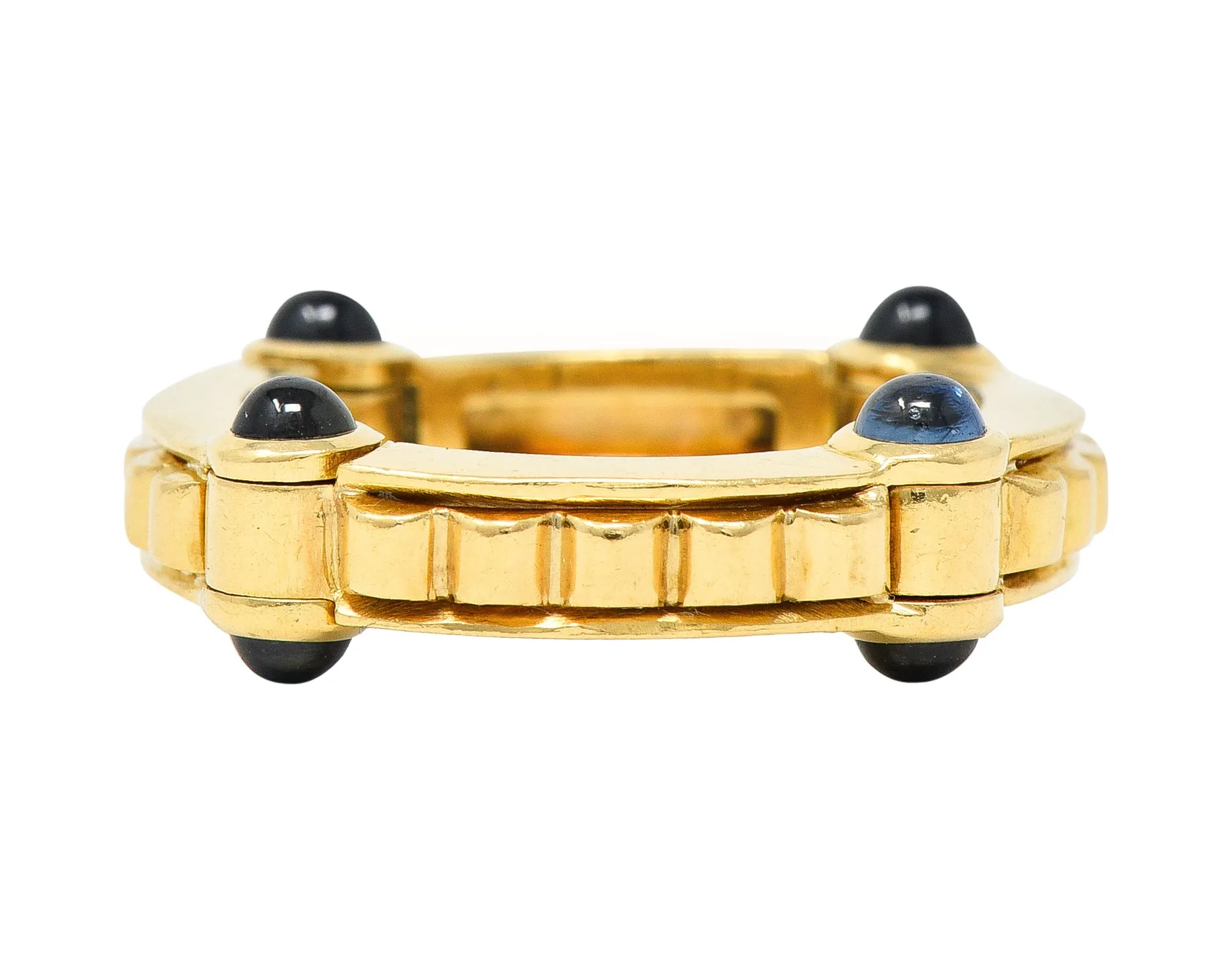 Bulgari 1990s 1.12 CTW Sapphire Cabochon 18 Karat Gold Hinged Vintage Band Ring