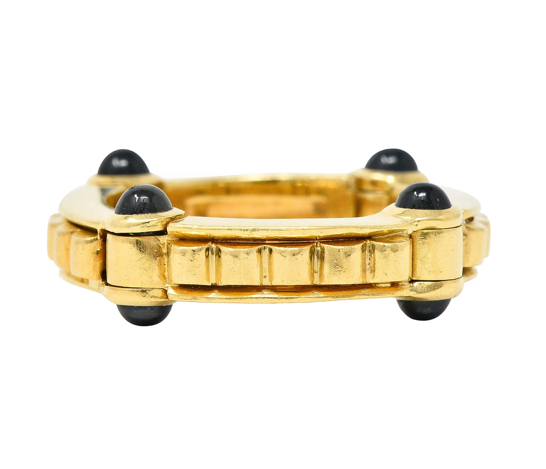 Bulgari 1990s 1.12 CTW Sapphire Cabochon 18 Karat Gold Hinged Vintage Band Ring