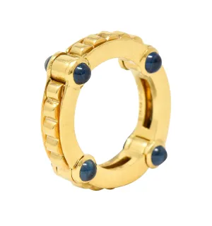 Bulgari 1990s 1.12 CTW Sapphire Cabochon 18 Karat Gold Hinged Vintage Band Ring