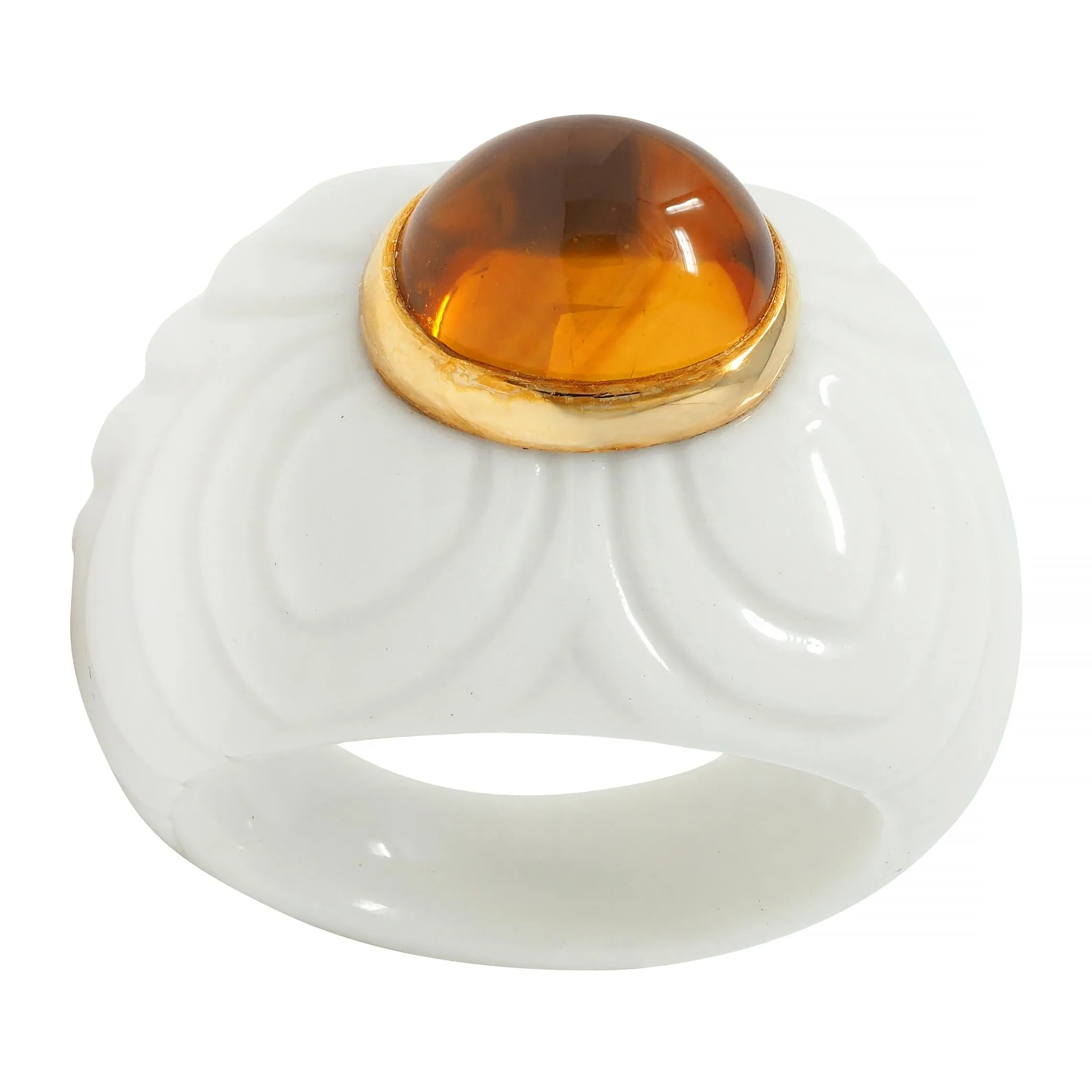 Bulgari 1990's Citrine Porcelain Ceramic 18 Karat Gold Chandra Vintage Ring