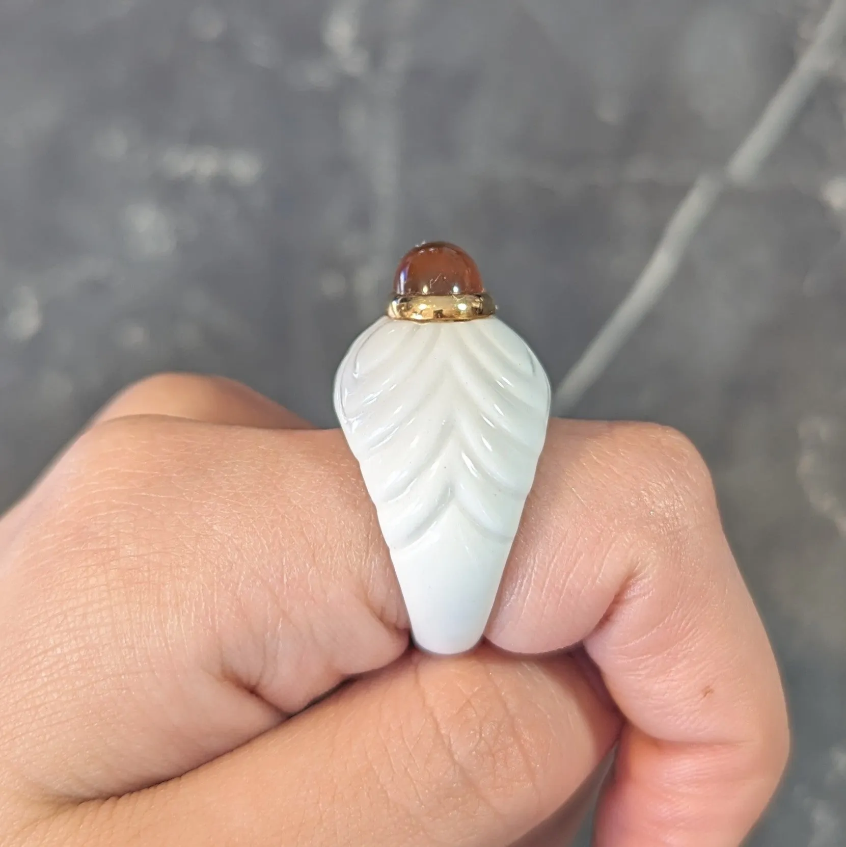 Bulgari 1990's Citrine Porcelain Ceramic 18 Karat Gold Chandra Vintage Ring