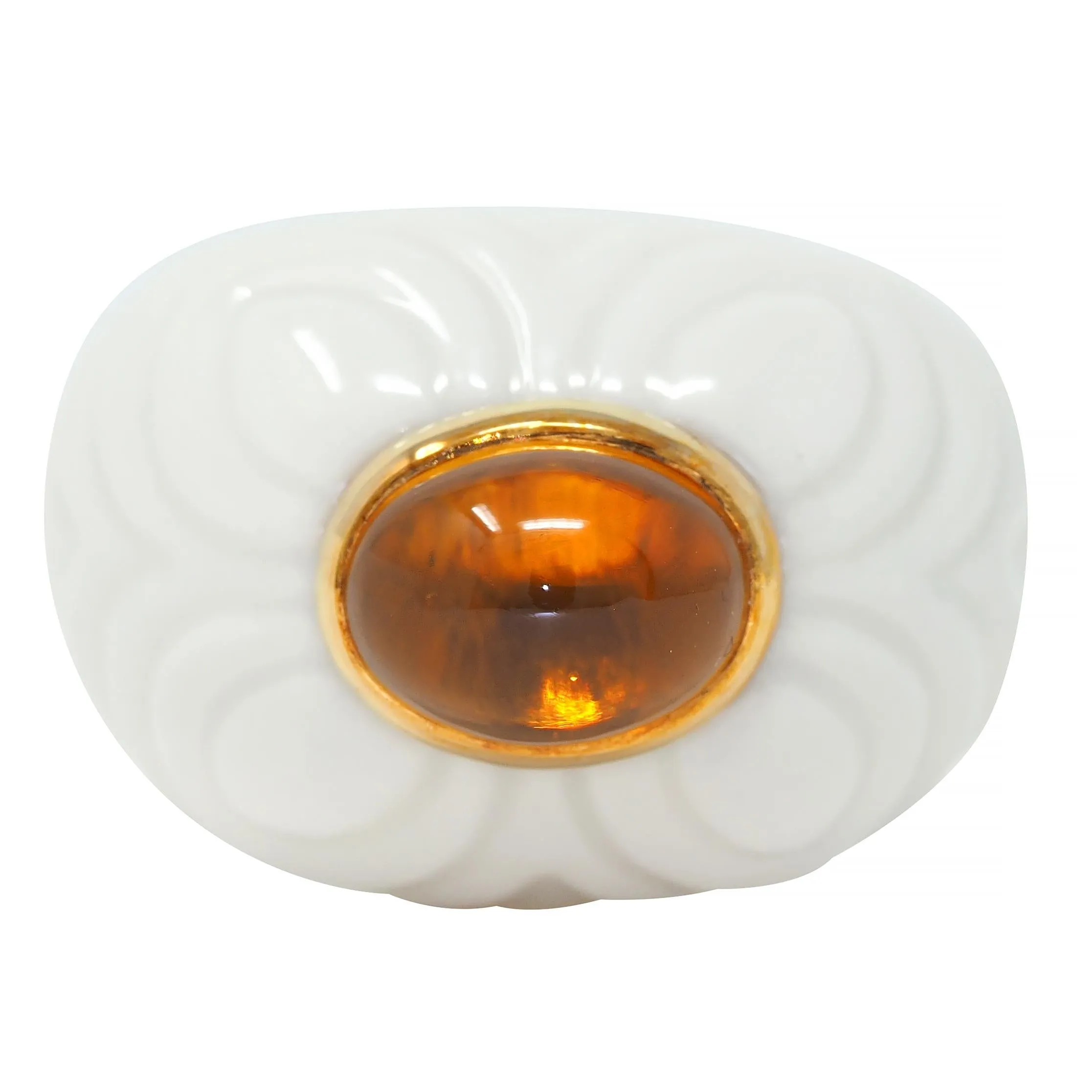 Bulgari 1990's Citrine Porcelain Ceramic 18 Karat Gold Chandra Vintage Ring