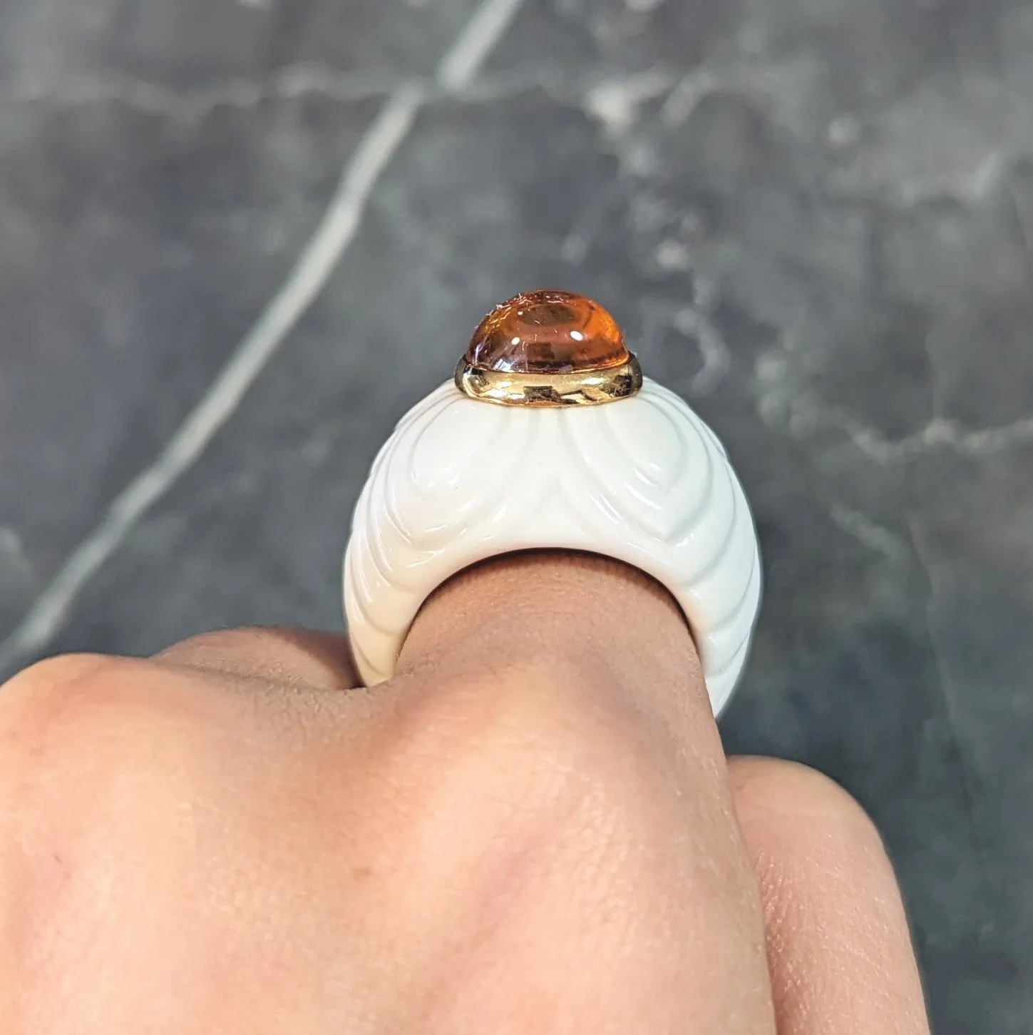 Bulgari 1990's Citrine Porcelain Ceramic 18 Karat Gold Chandra Vintage Ring