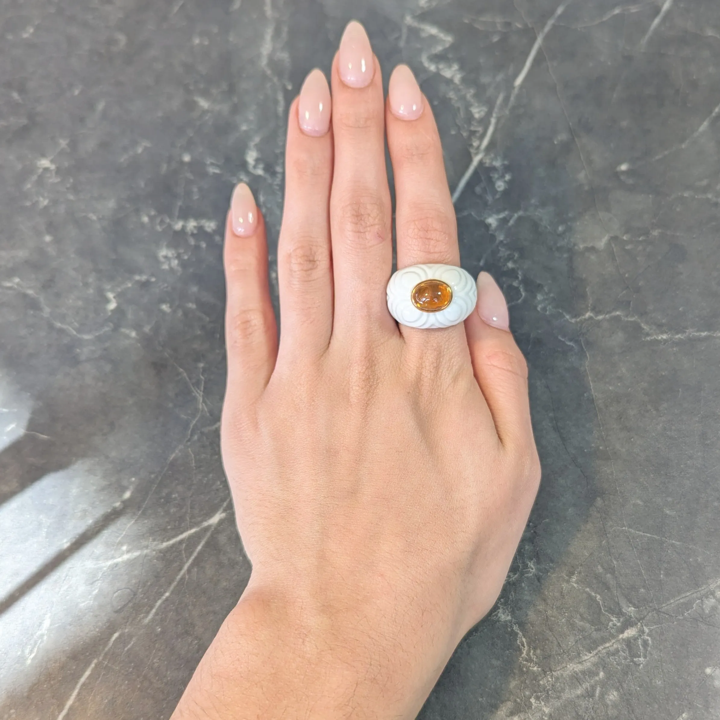 Bulgari 1990's Citrine Porcelain Ceramic 18 Karat Gold Chandra Vintage Ring