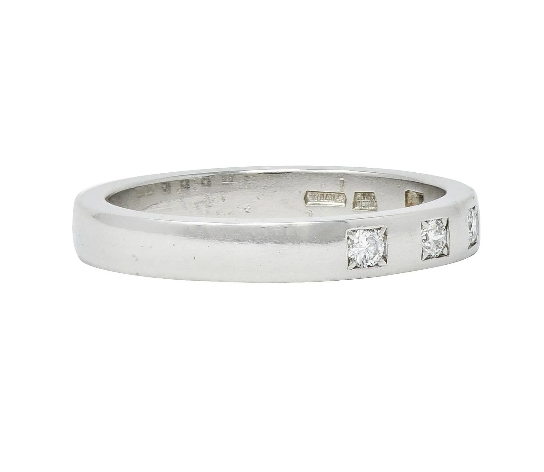 Bulgari 1990's Diamond Platinum Five Stone Vintage Stacking Band Ring