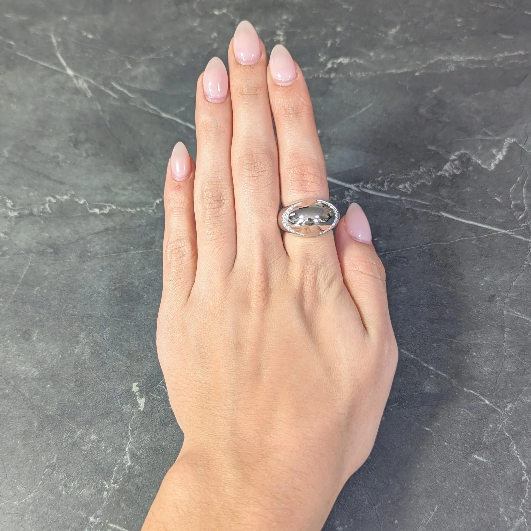 Bulgari Diamond 18 Karat White Gold Dome Modernist Vintage Ring