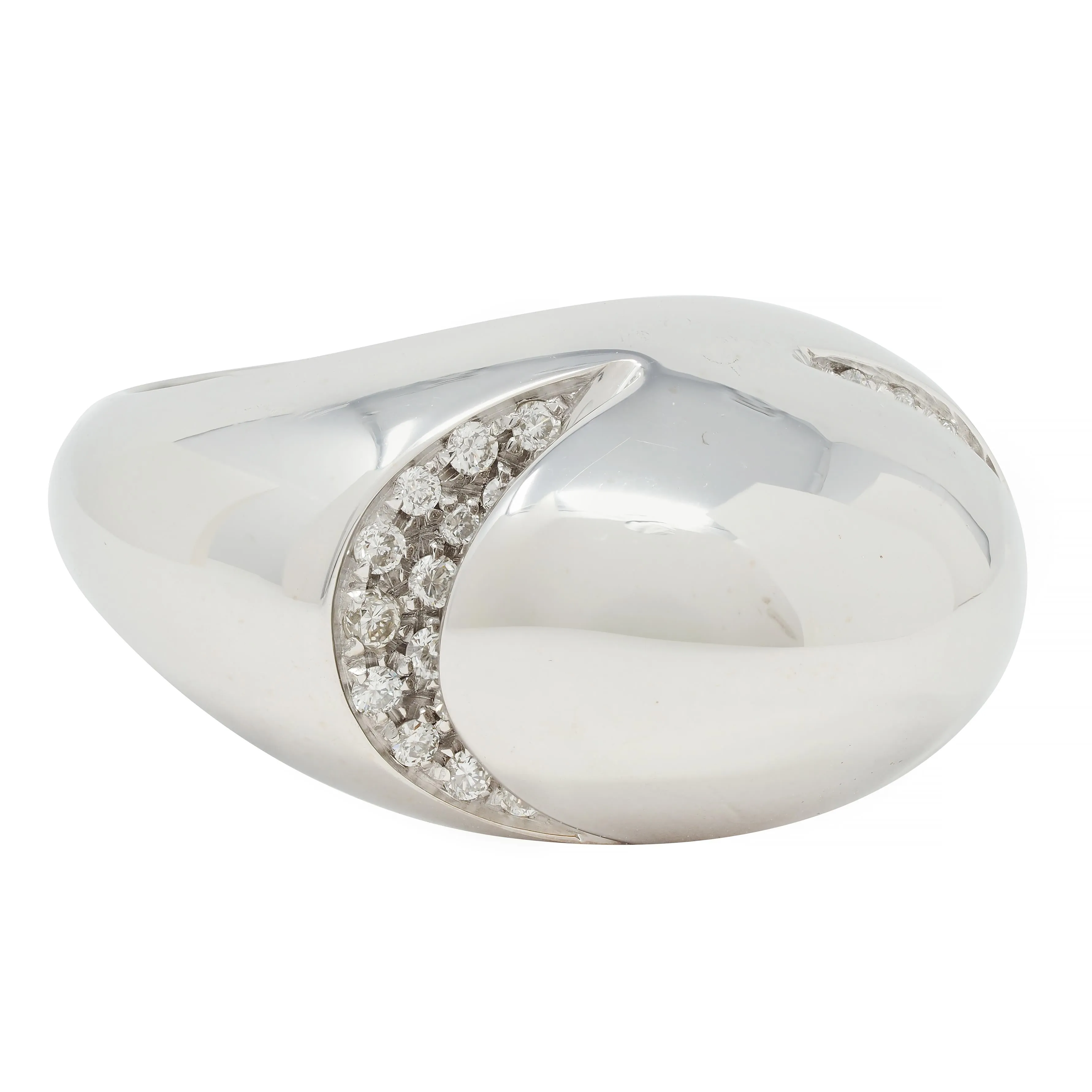 Bulgari Diamond 18 Karat White Gold Dome Modernist Vintage Ring