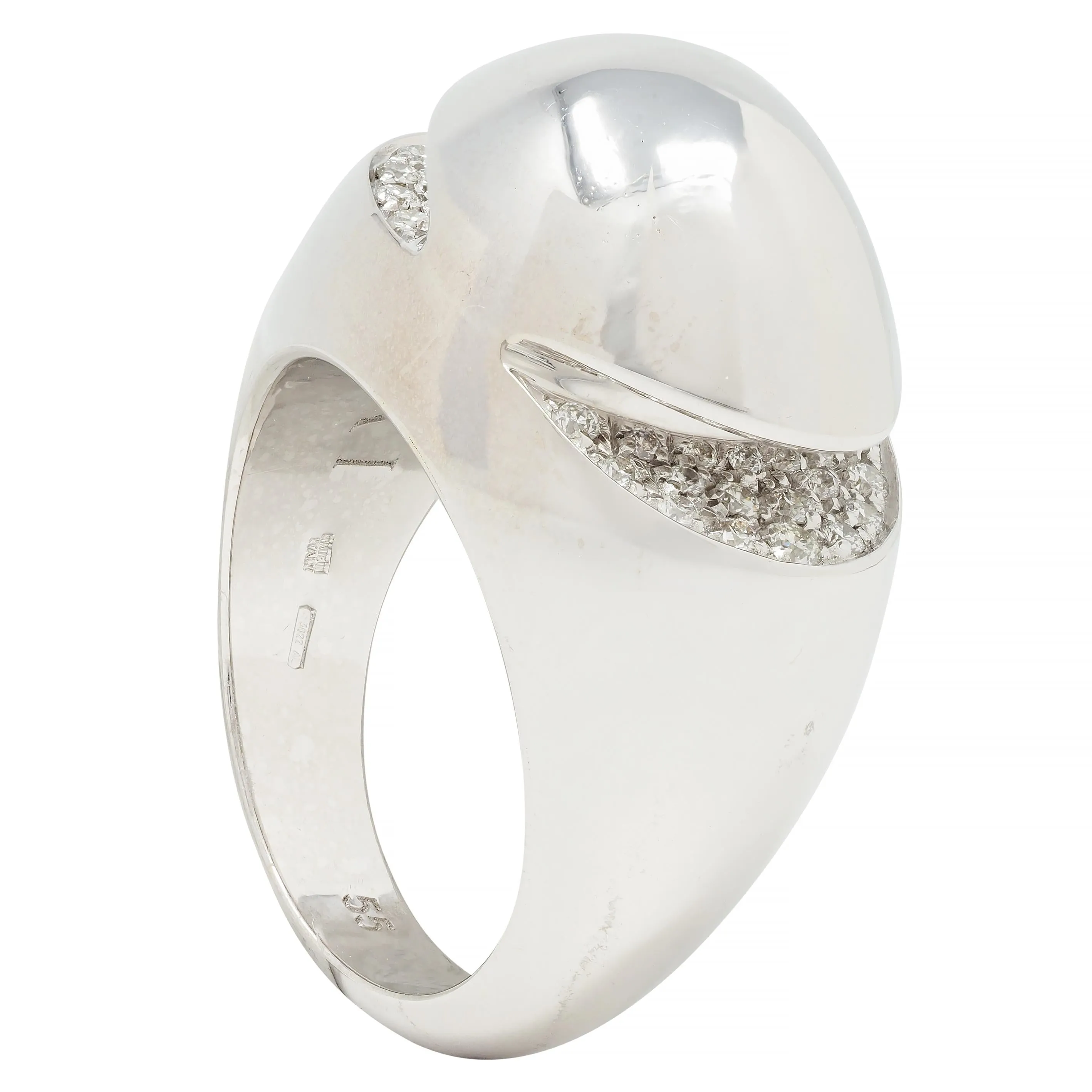 Bulgari Diamond 18 Karat White Gold Dome Modernist Vintage Ring