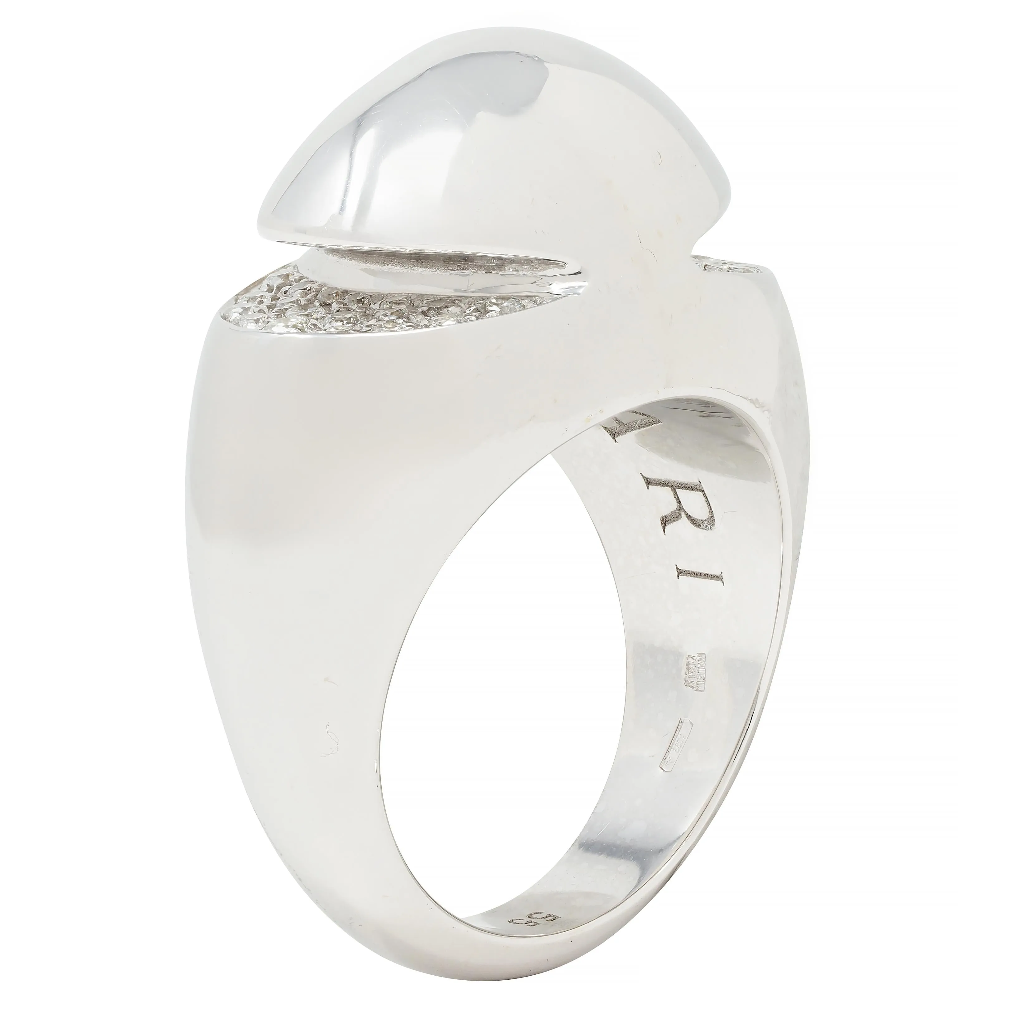 Bulgari Diamond 18 Karat White Gold Dome Modernist Vintage Ring