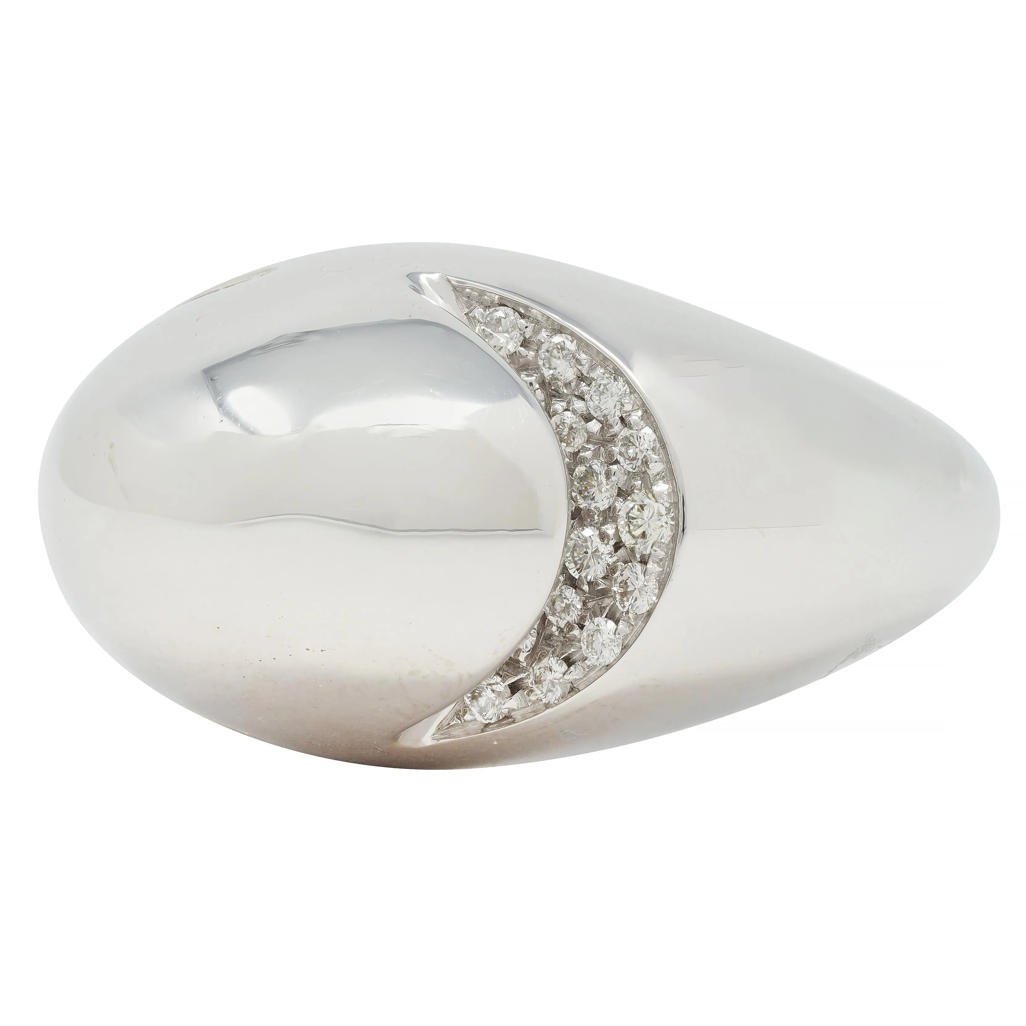 Bulgari Diamond 18 Karat White Gold Dome Modernist Vintage Ring
