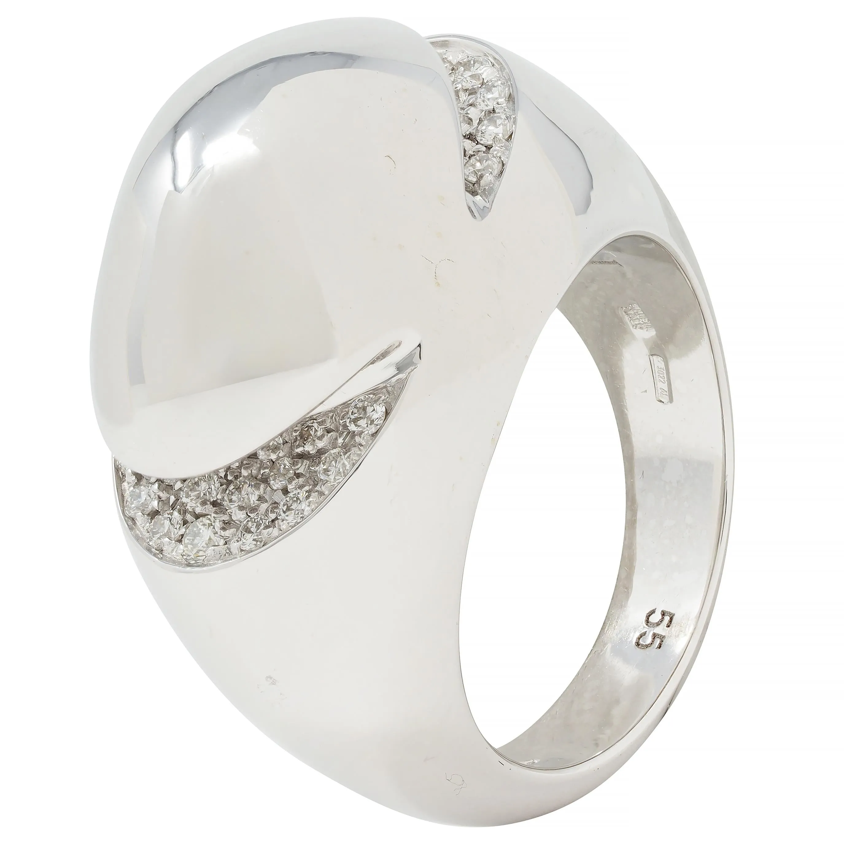 Bulgari Diamond 18 Karat White Gold Dome Modernist Vintage Ring