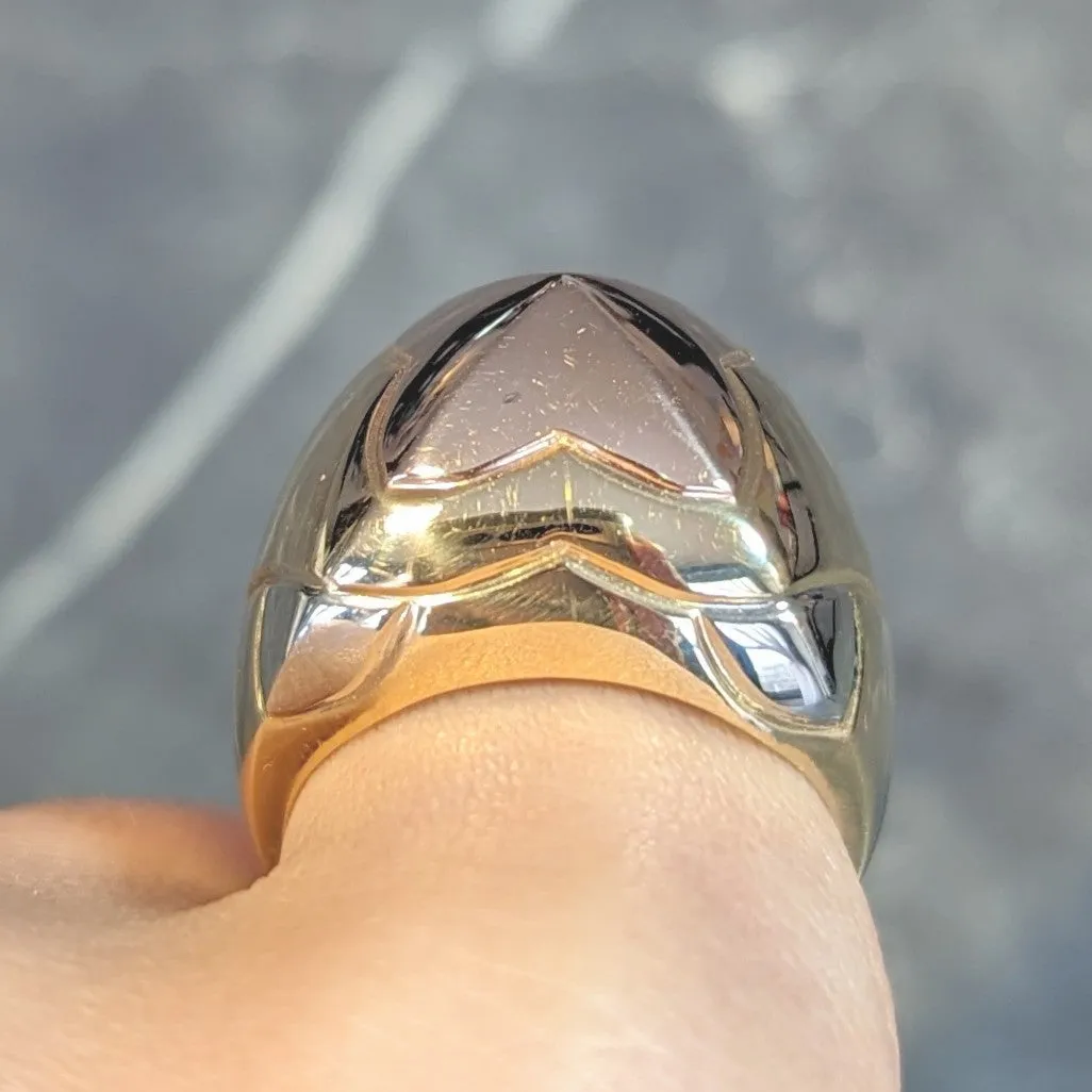 Bulgari French 18 Karat Tri-Colored Rose Yellow White Gold Pyramid Quatrefoil Dome Ring