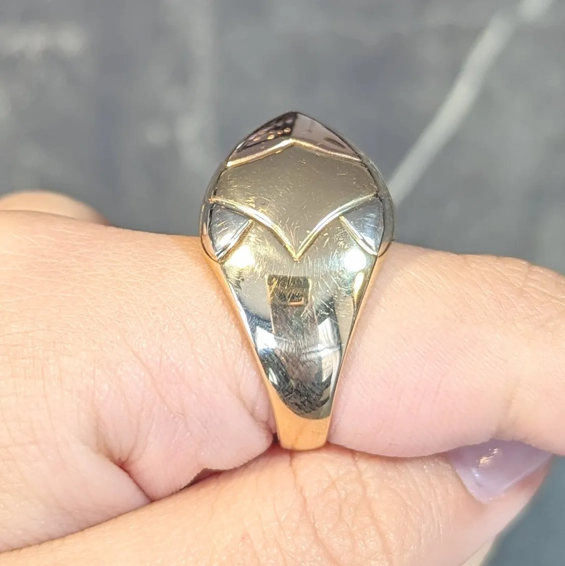 Bulgari French 18 Karat Tri-Colored Rose Yellow White Gold Pyramid Quatrefoil Dome Ring