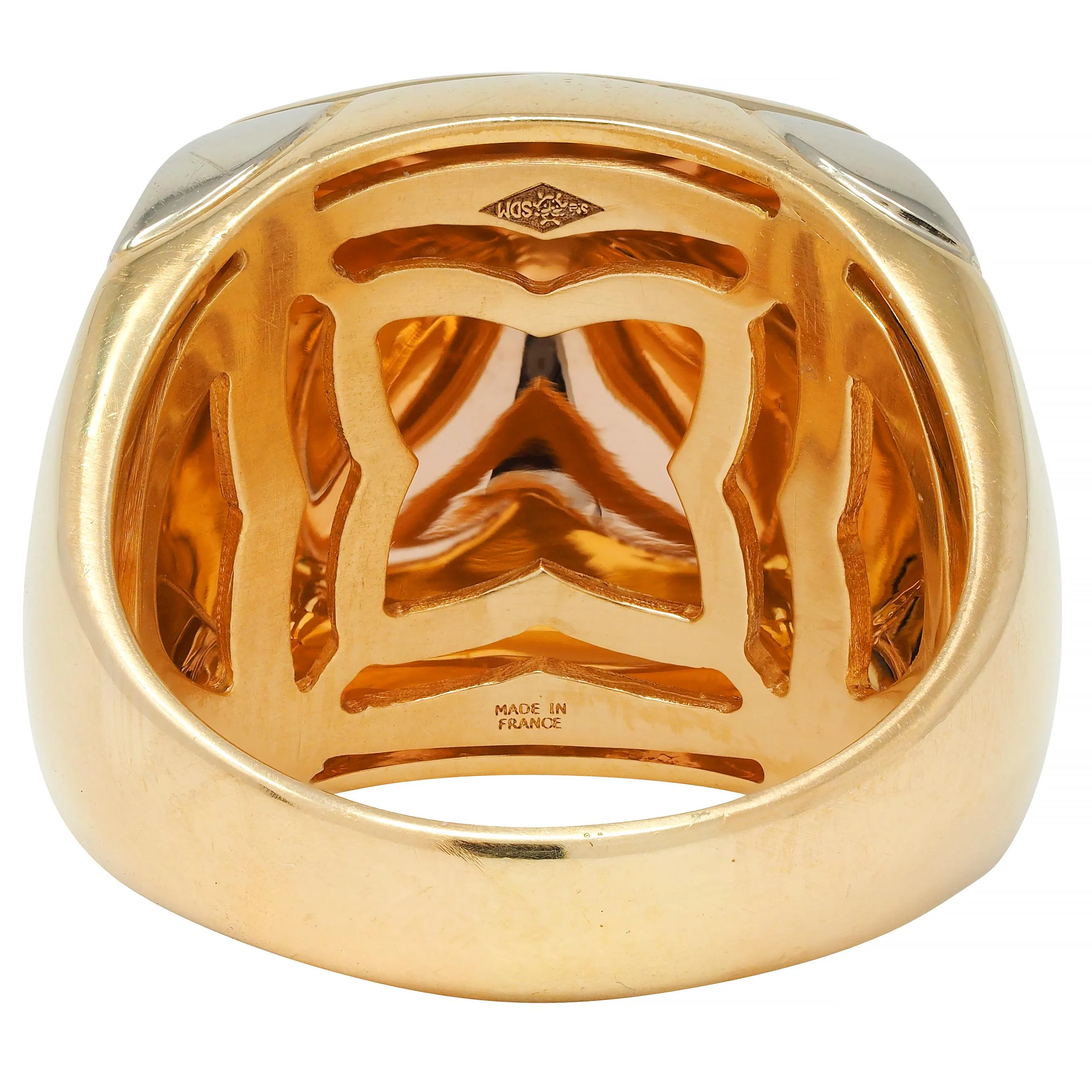 Bulgari French 18 Karat Tri-Colored Rose Yellow White Gold Pyramid Quatrefoil Dome Ring