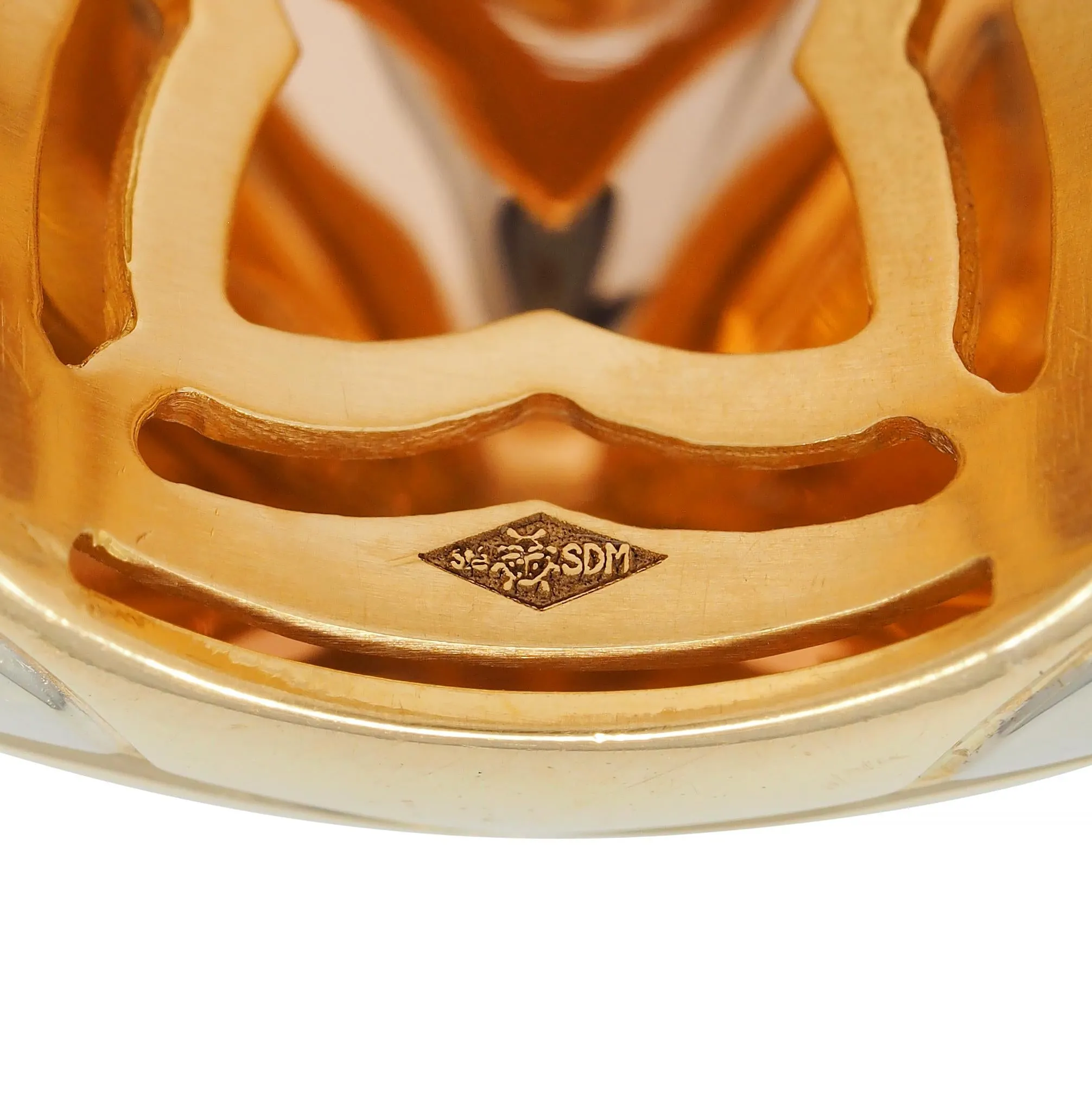 Bulgari French 18 Karat Tri-Colored Rose Yellow White Gold Pyramid Quatrefoil Dome Ring