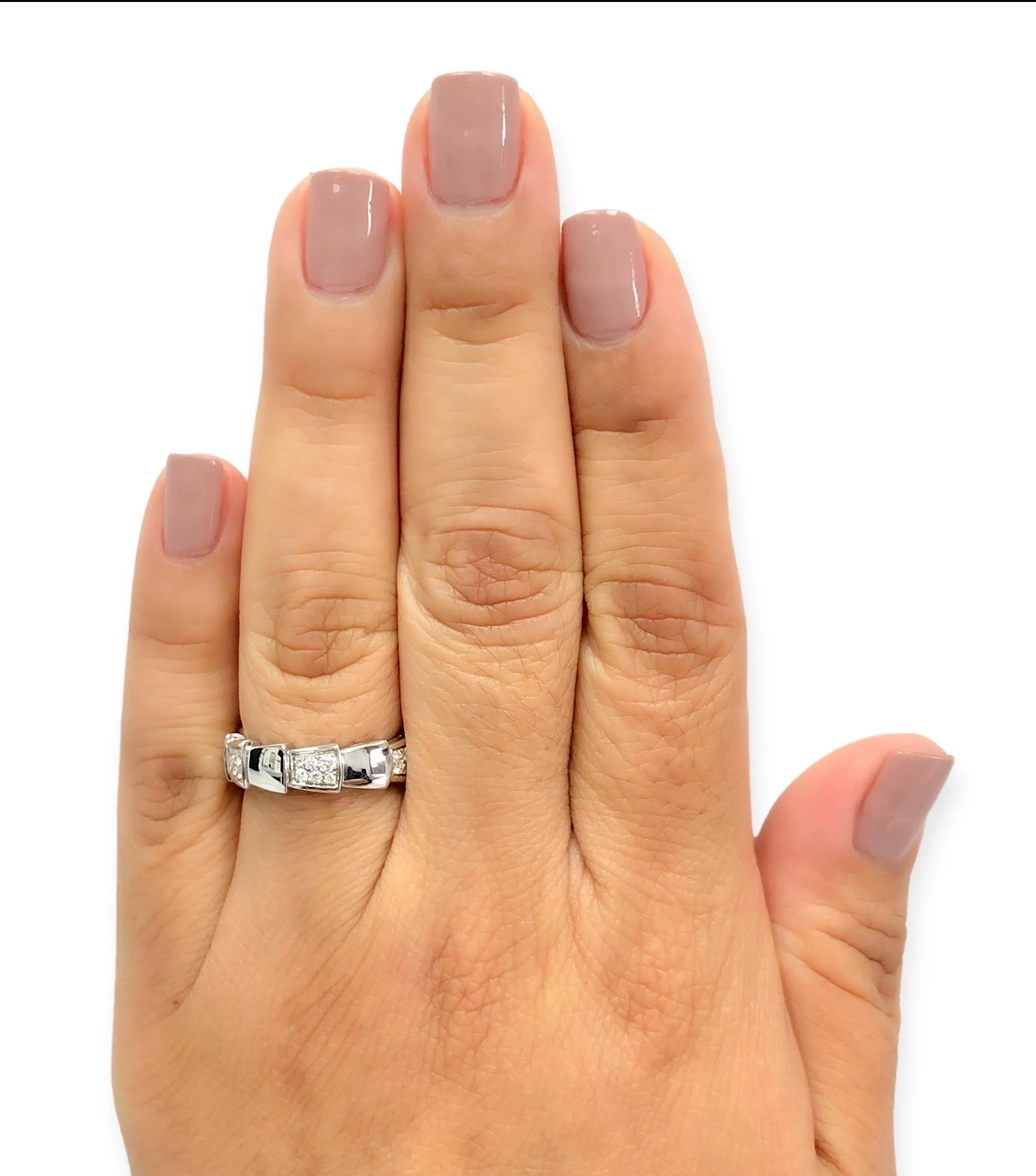 Bvlgari 18K White Gold Serpenti Viper Diamond .41ct Ring Size 55 ( US 7-7.5) 6mm