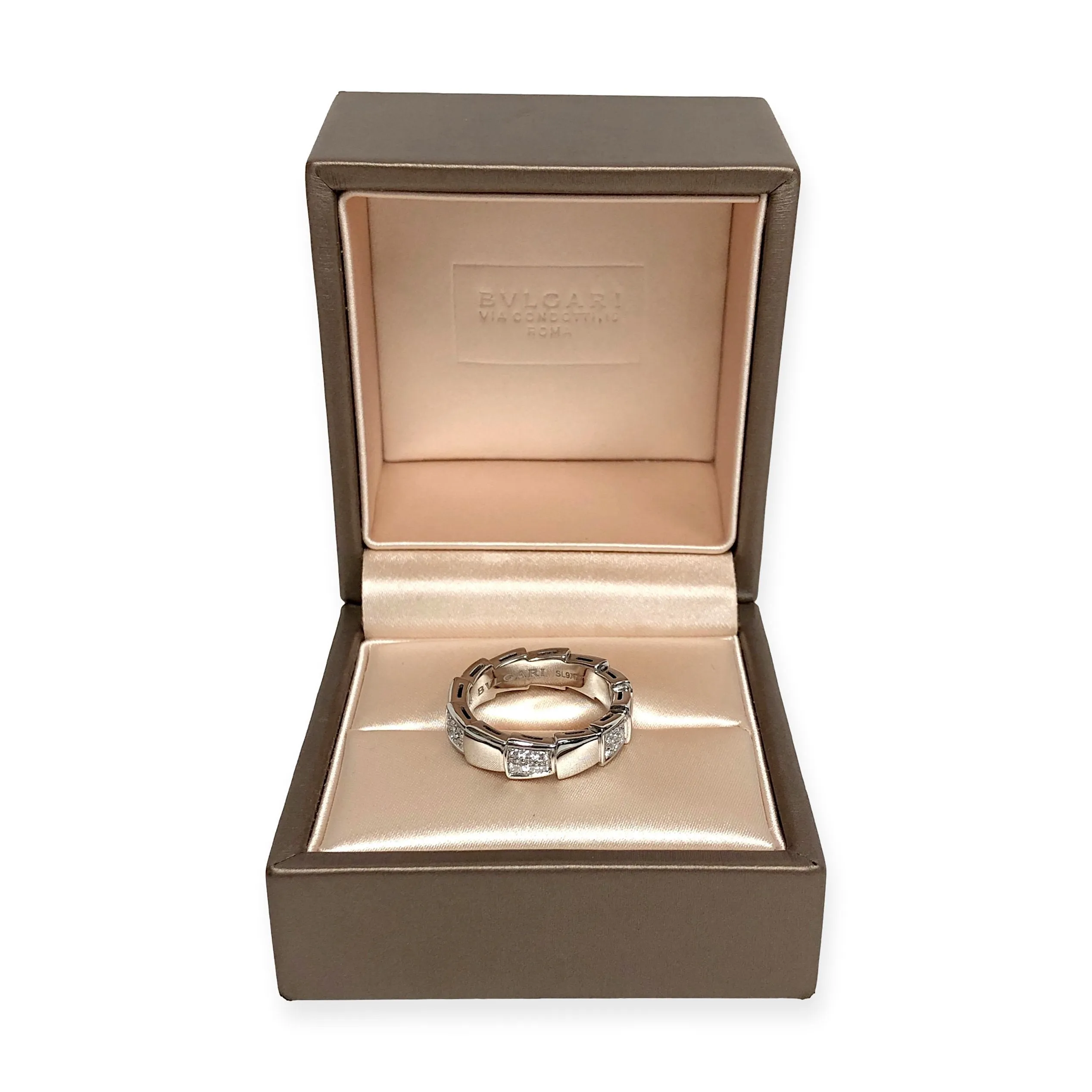Bvlgari 18K White Gold Serpenti Viper Diamond .41ct Ring Size 55 ( US 7-7.5) 6mm