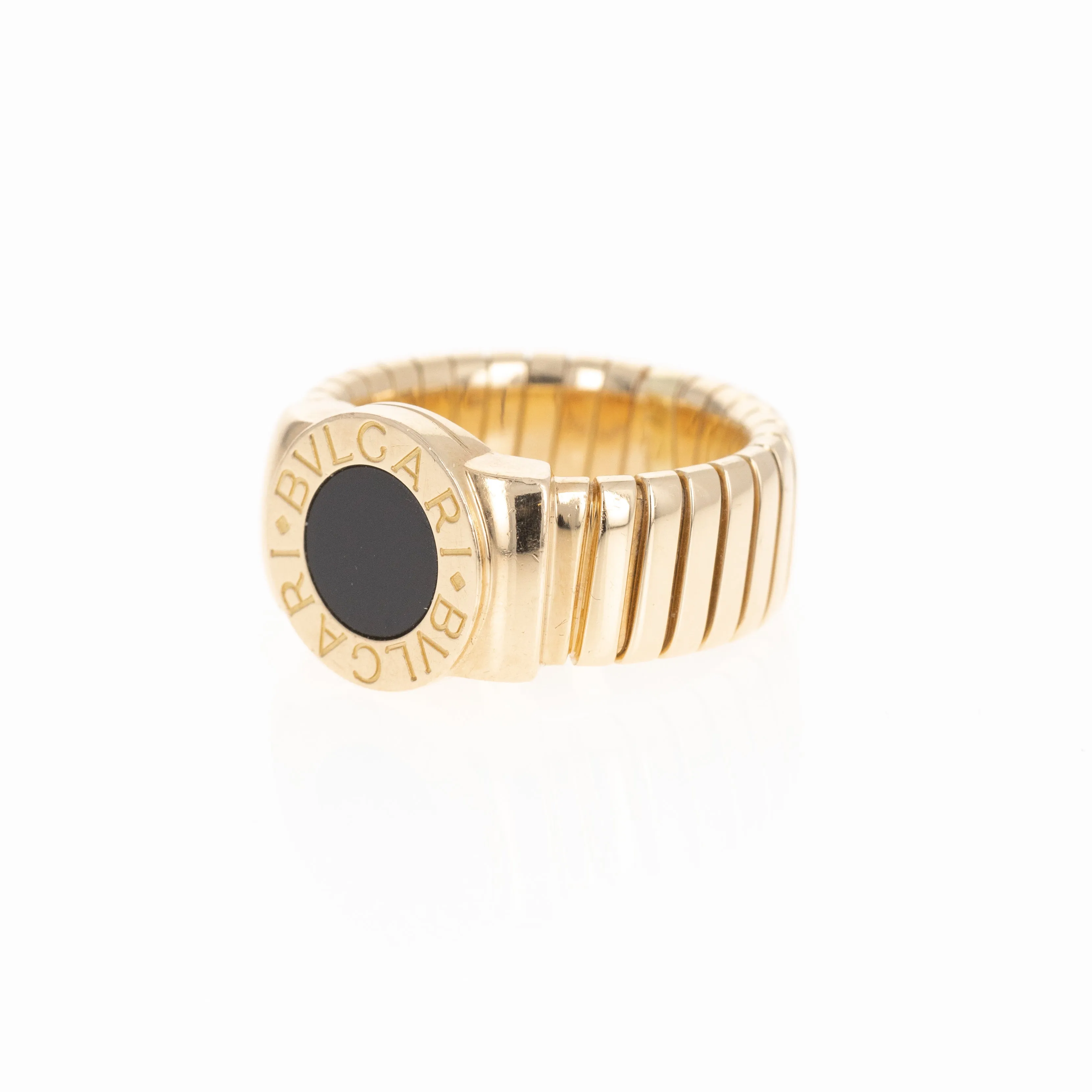 Bvlgari 18K Yellow Gold Tubogas Onyx Ring