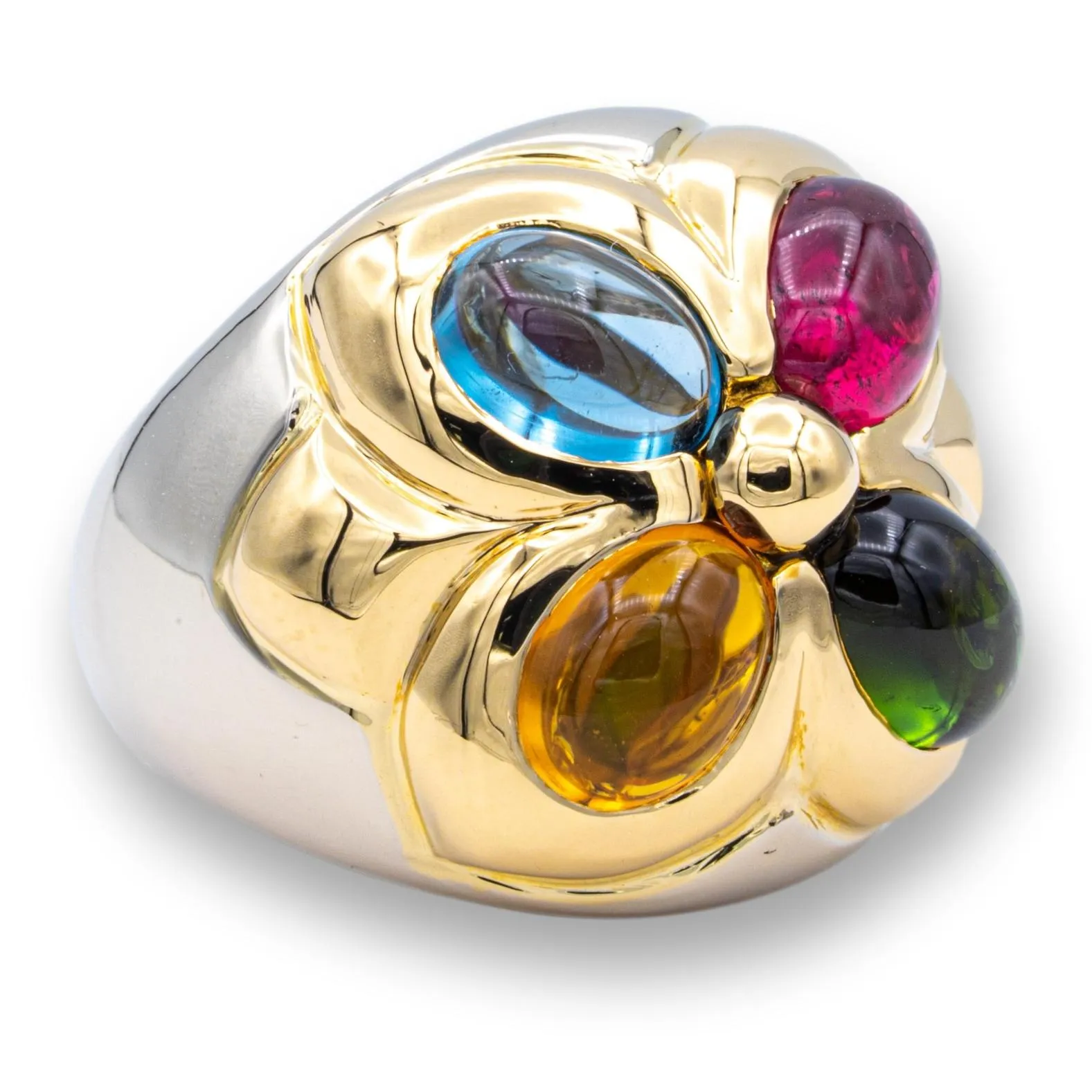 Bvlgari Allegra 18K White and Yellow Gold Cabochon Multi-Gem Wide Cocktail Ring