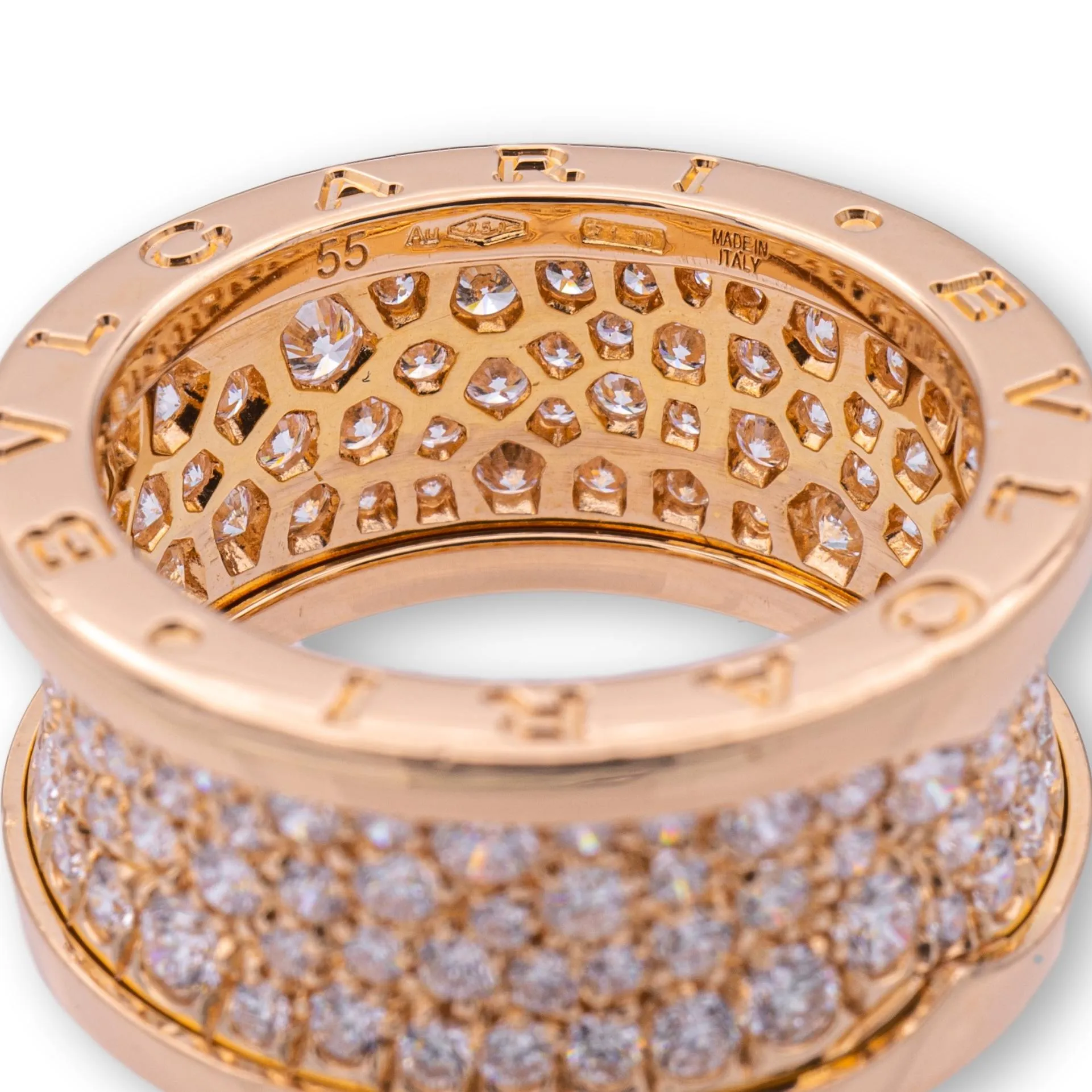 BVLGARI B-Zero1 18K Rose Gold Pave Diamond Band Ring 2.40 Cts. Size 55