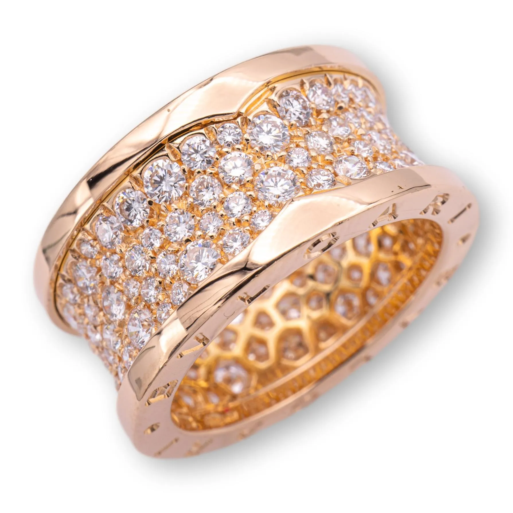 BVLGARI B-Zero1 18K Rose Gold Pave Diamond Band Ring 2.40 Cts. Size 55