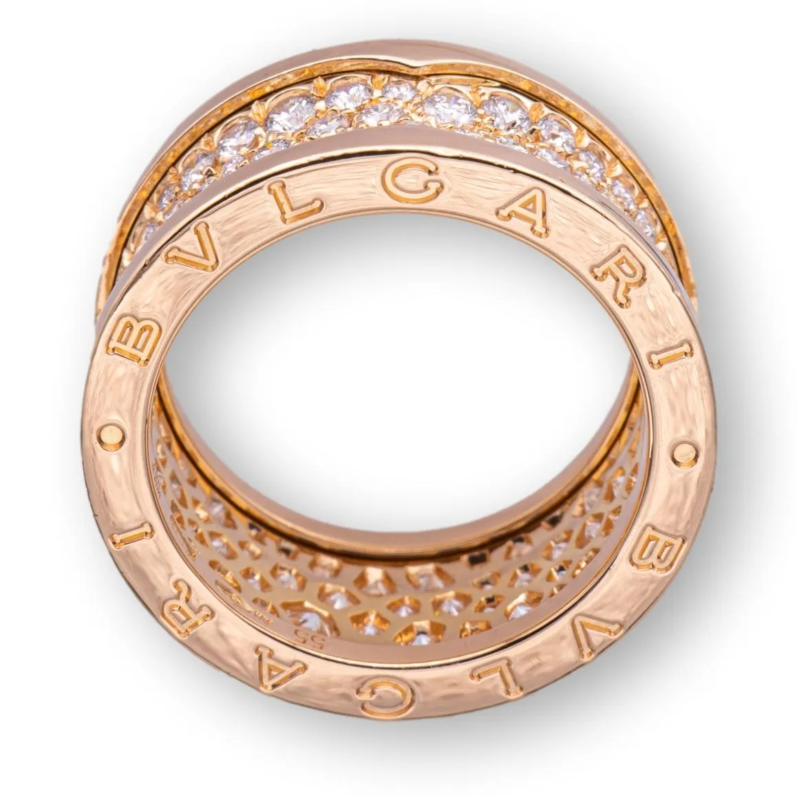 BVLGARI B-Zero1 18K Rose Gold Pave Diamond Band Ring 2.40 Cts. Size 55