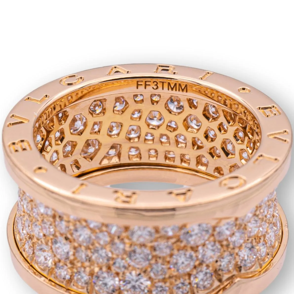 BVLGARI B-Zero1 18K Rose Gold Pave Diamond Band Ring 2.40 Cts. Size 55