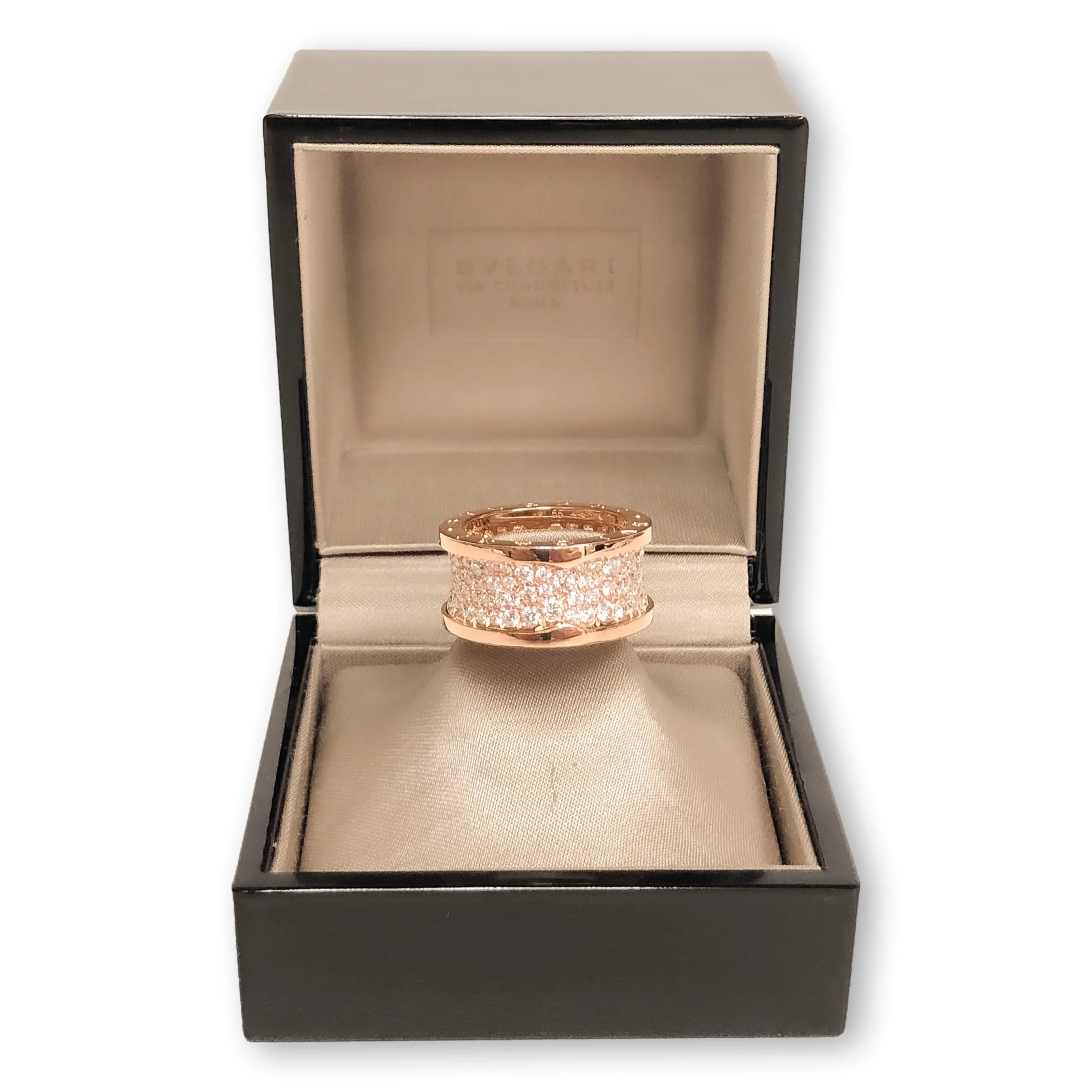 BVLGARI B-Zero1 18K Rose Gold Pave Diamond Band Ring 2.40 Cts. Size 55