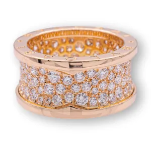 BVLGARI B-Zero1 18K Rose Gold Pave Diamond Band Ring 2.40 Cts. Size 55