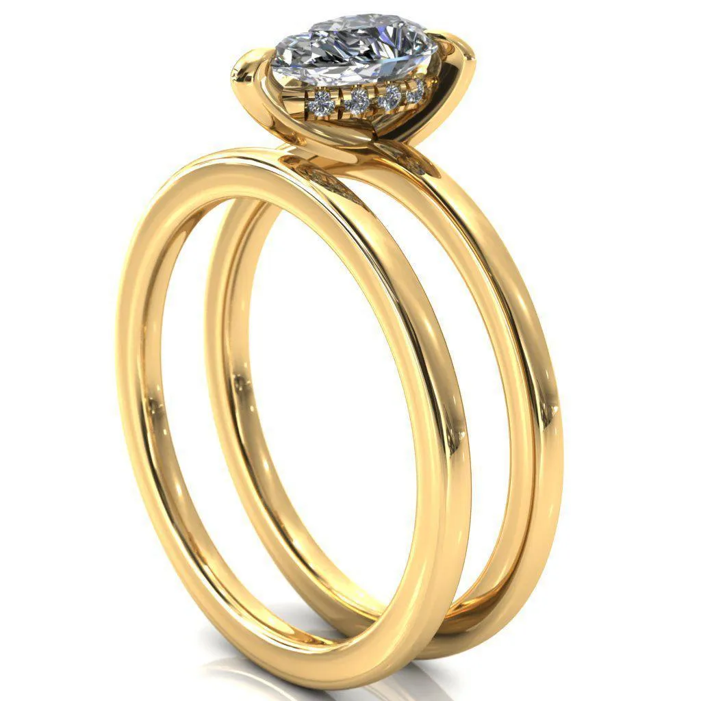 Carmeli Pear Moissanite 3 Claw Prong Micro Pave Diamond Rail Engagement Ring
