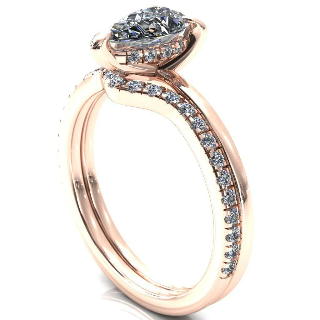 Carmeli Pear Moissanite 3 Claw Prong Micro Pave Diamond Rail Engagement Ring