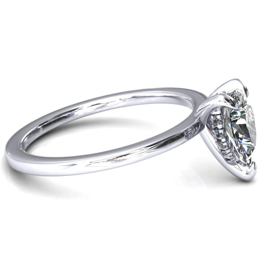 Carmeli Pear Moissanite 3 Claw Prong Micro Pave Diamond Rail Engagement Ring