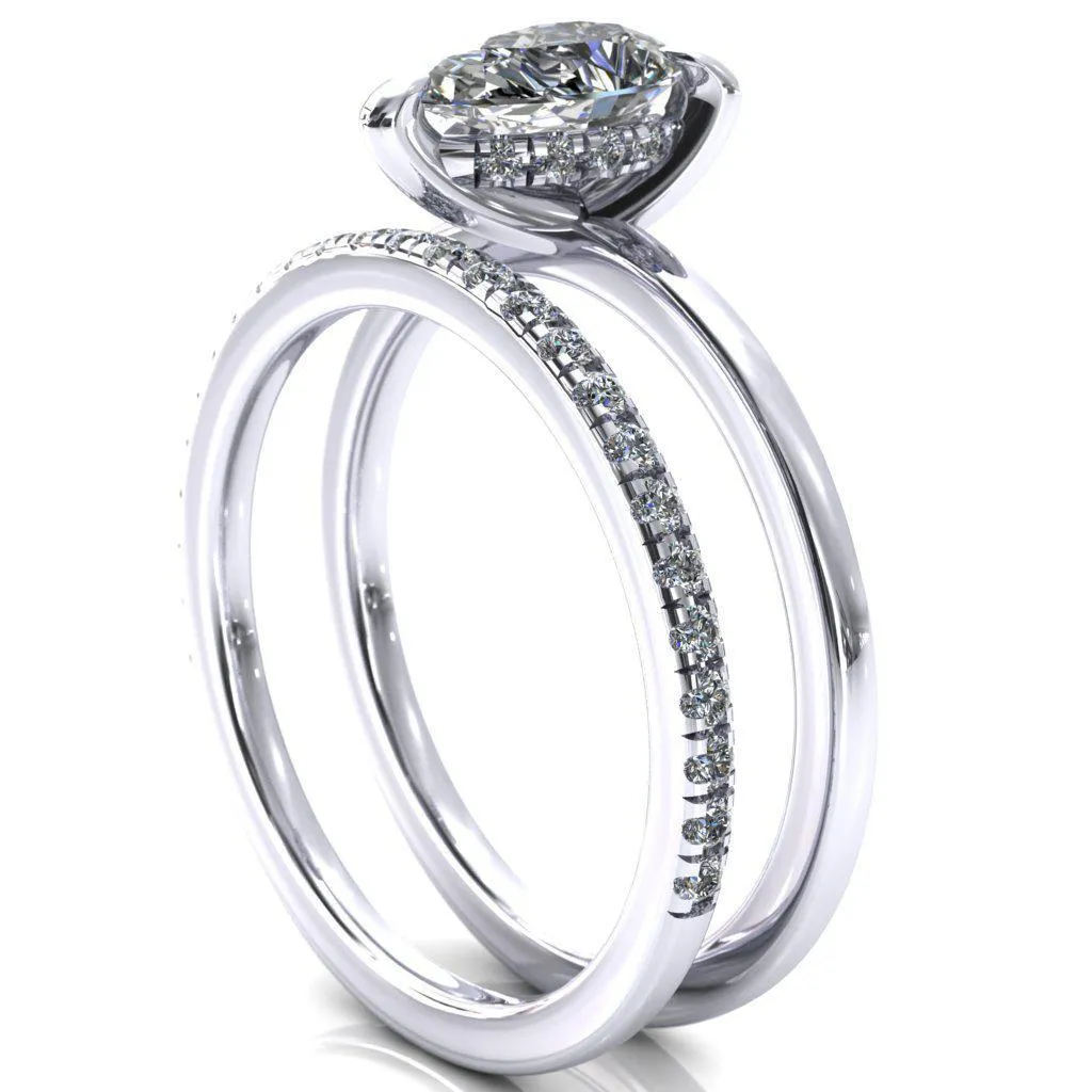 Carmeli Pear Moissanite 3 Claw Prong Micro Pave Diamond Rail Engagement Ring