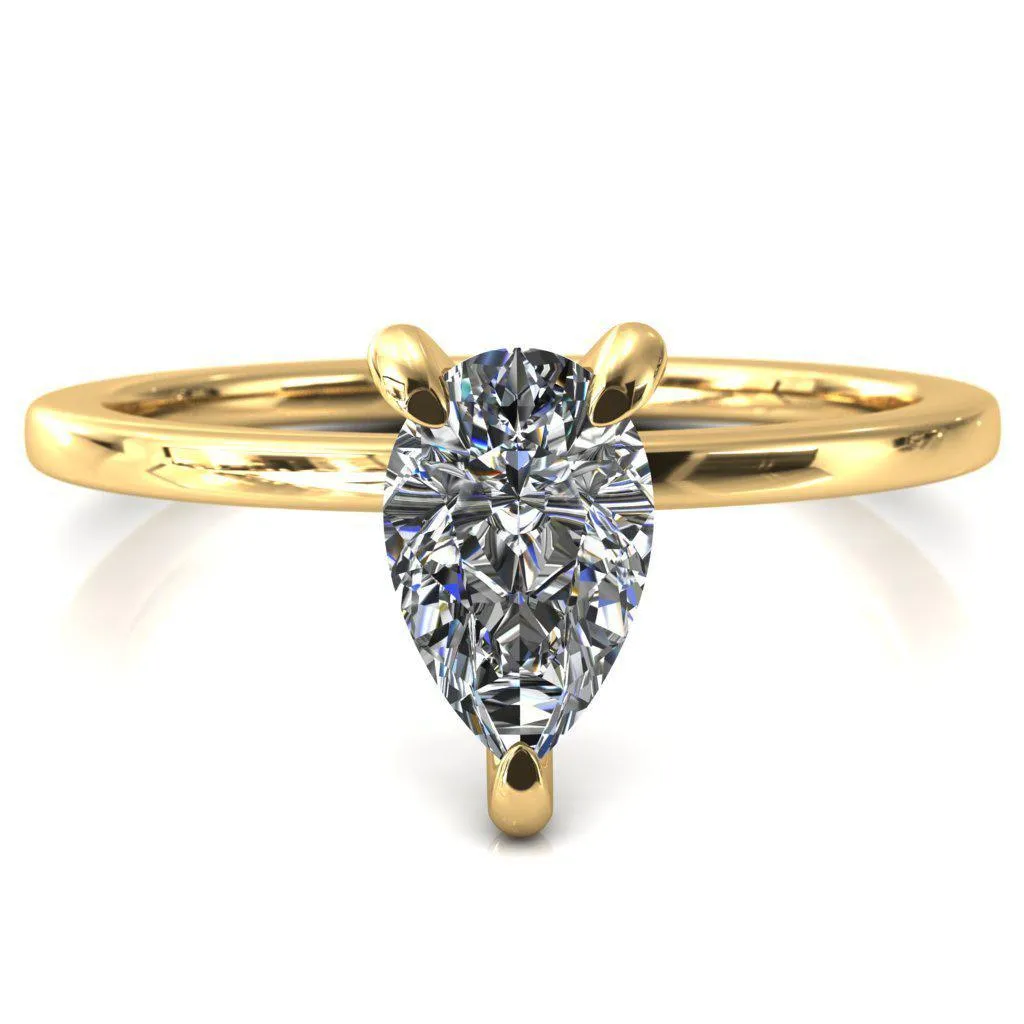 Carmeli Pear Moissanite 3 Claw Prong Micro Pave Diamond Rail Engagement Ring
