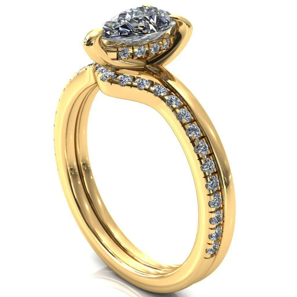 Carmeli Pear Moissanite 3 Claw Prong Micro Pave Diamond Rail Engagement Ring