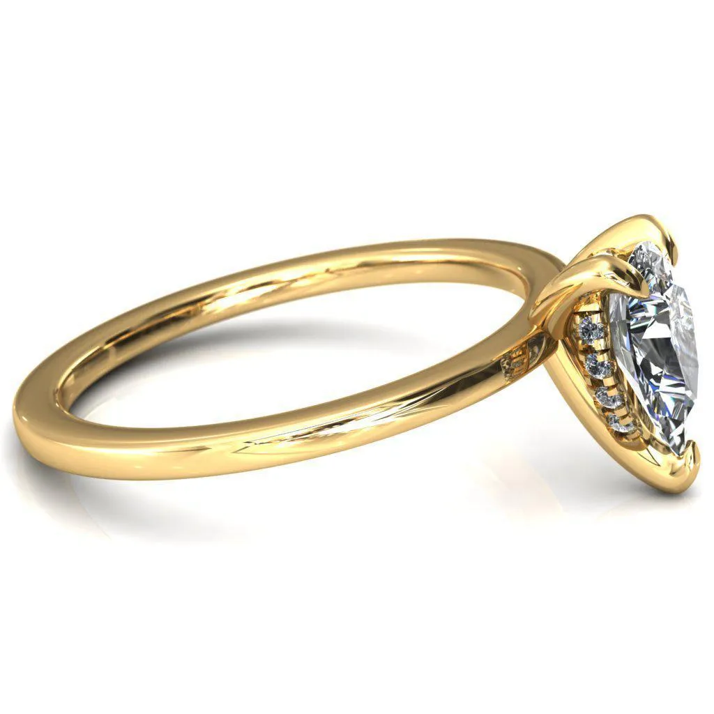 Carmeli Pear Moissanite 3 Claw Prong Micro Pave Diamond Rail Engagement Ring