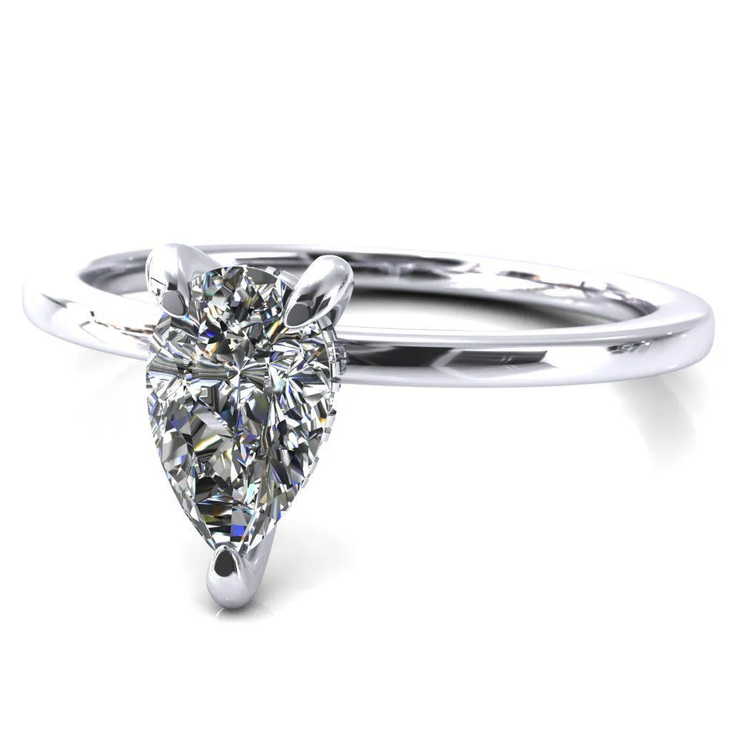 Carmeli Pear Moissanite 3 Claw Prong Micro Pave Diamond Rail Engagement Ring
