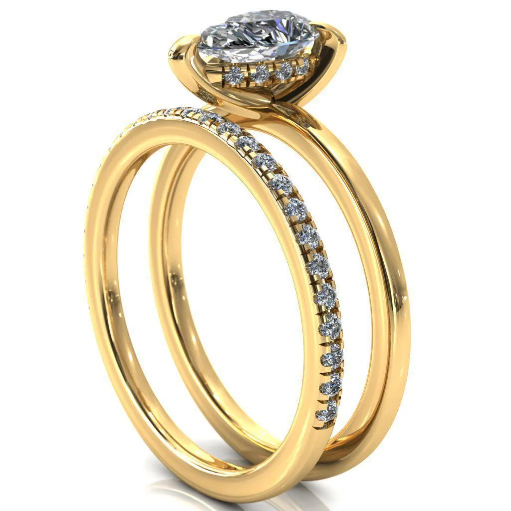 Carmeli Pear Moissanite 3 Claw Prong Micro Pave Diamond Rail Engagement Ring