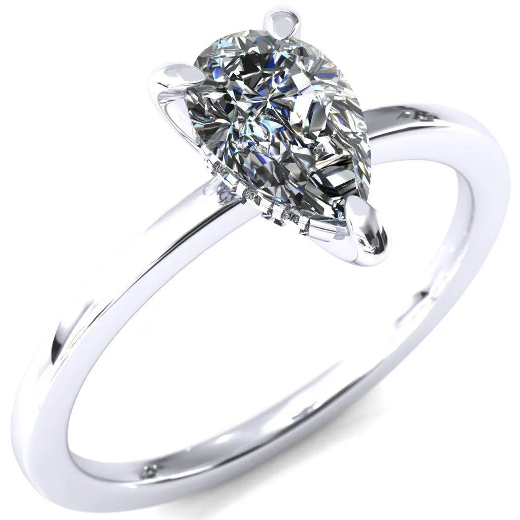 Carmeli Pear Moissanite 3 Claw Prong Micro Pave Diamond Rail Engagement Ring